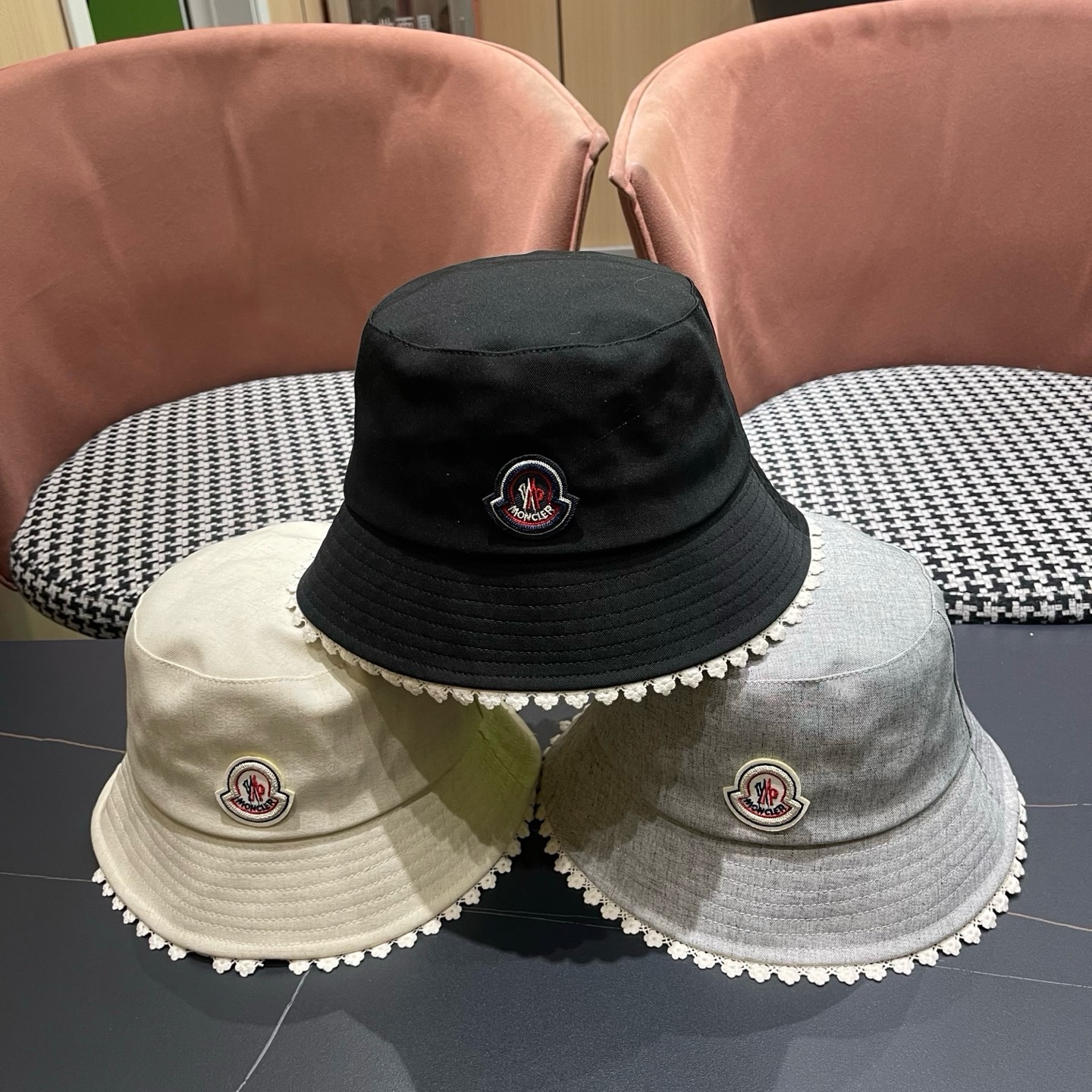 MONCLER（蒙口）春夏季新款花边甜美可爱韩系ins 渔夫帽户外遮阳防晒可折叠显脸小