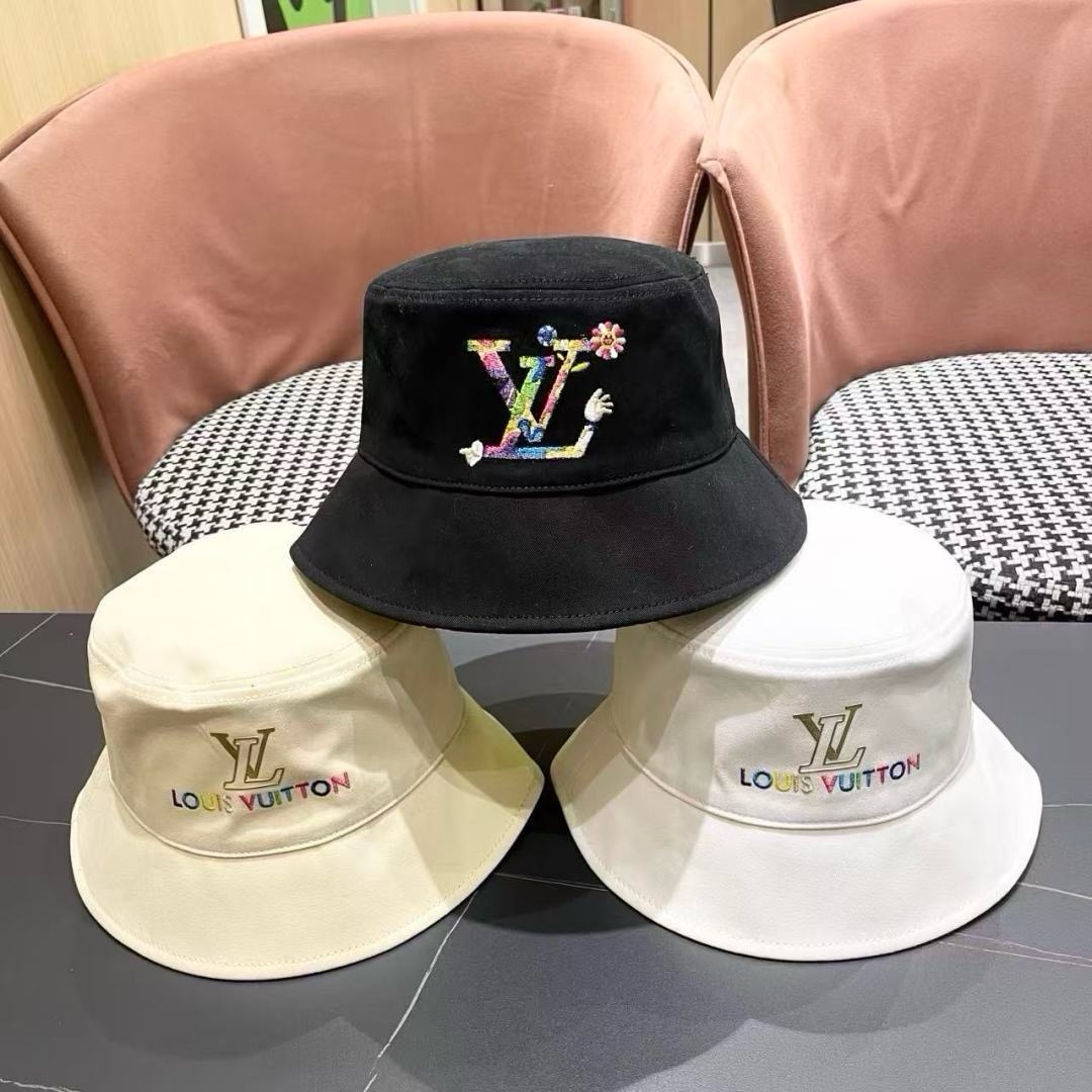 Lv 路易威登新新款渔夫帽女春秋百搭盆帽男休闲遮阳帽子潮牌字母刺绣