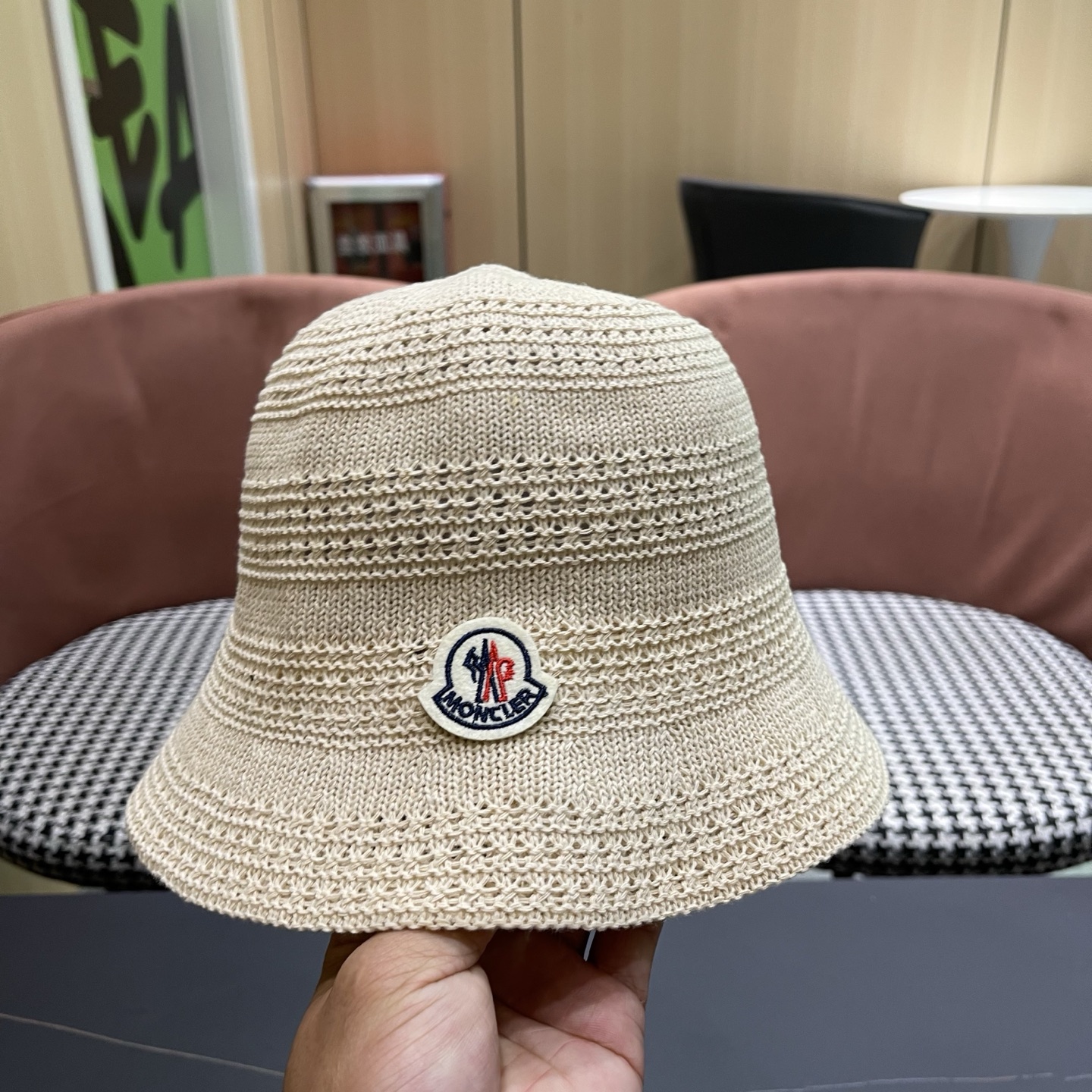 MONCLER（蒙口）新款时尚遮阳防晒渔夫帽韩版镂空透气水桶帽显脸小