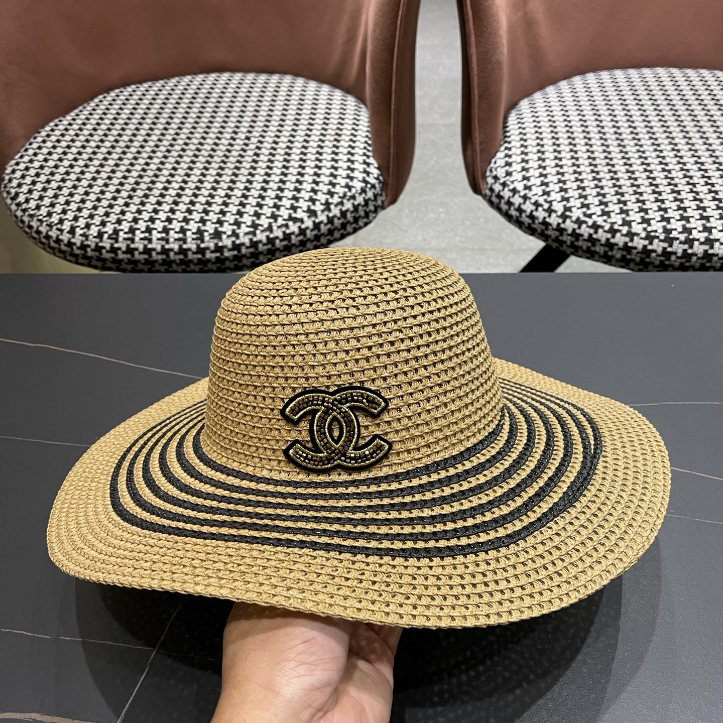 CHANEL香奈儿 网纱大檐草帽赫本风法式优雅出游旅行度假沙滩遮阳防晒网红渔夫帽