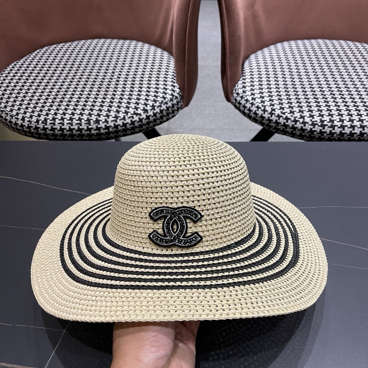 CHANEL香奈儿 网纱大檐草帽赫本风法式优雅出游旅行度假沙滩遮阳防晒网红渔夫帽