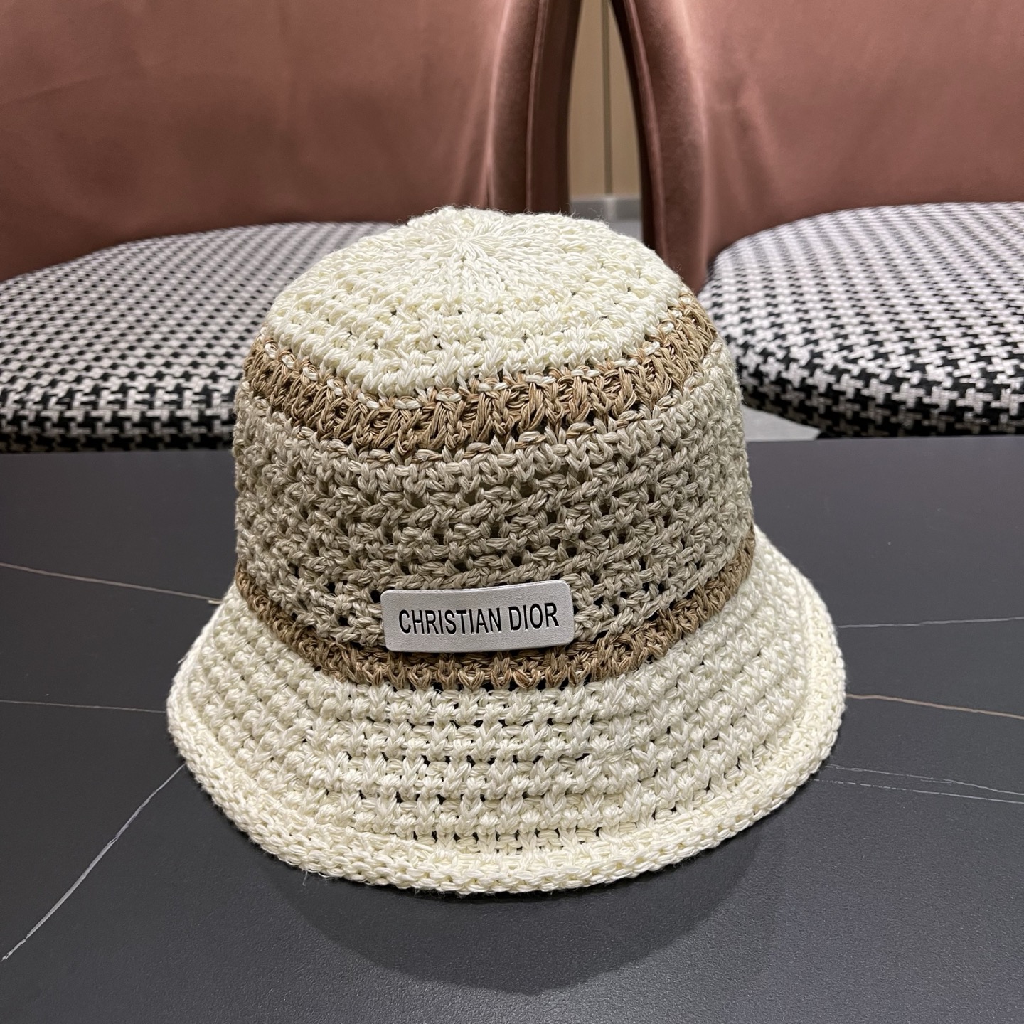 Dior迪奥 日系条纹拼色渔夫帽出游度假防晒遮阳帽休闲简约耐看针织帽