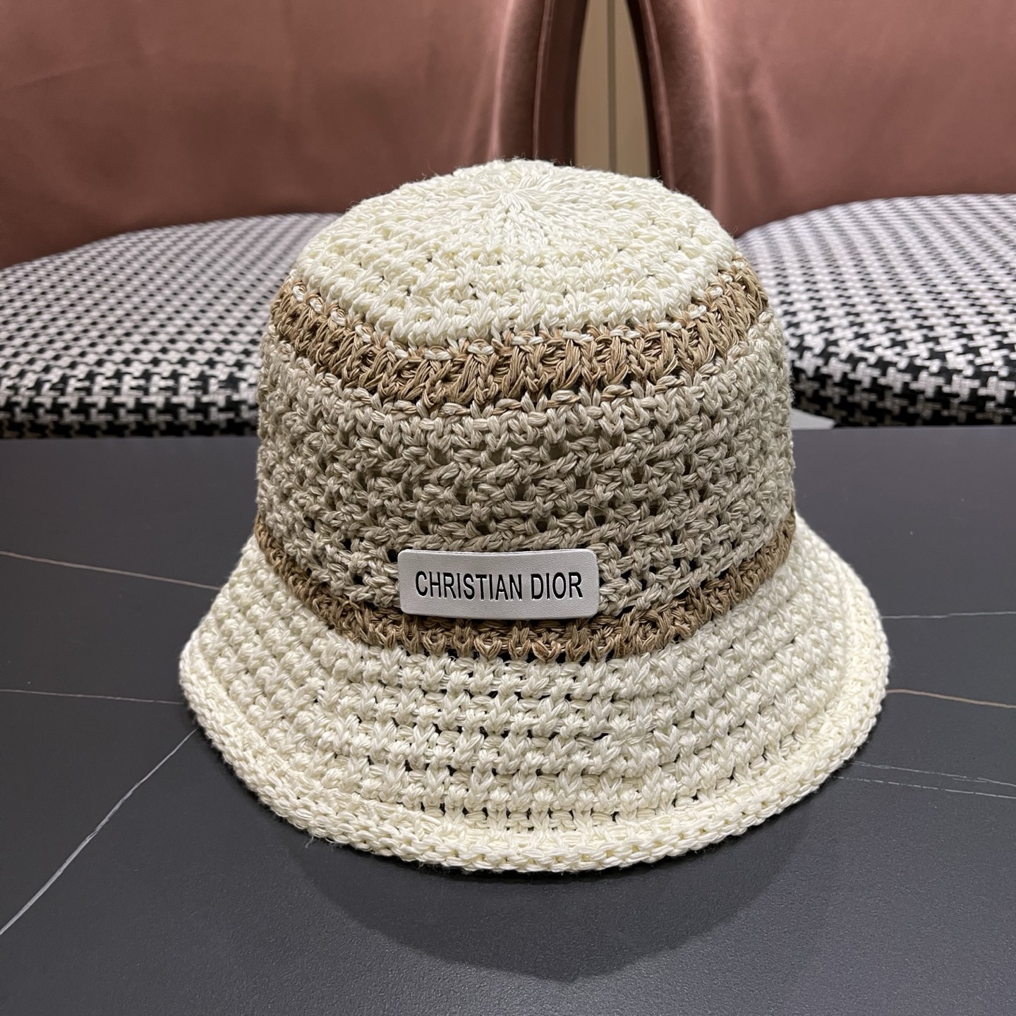 Dior迪奥 日系条纹拼色渔夫帽出游度假防晒遮阳帽休闲简约耐看针织帽