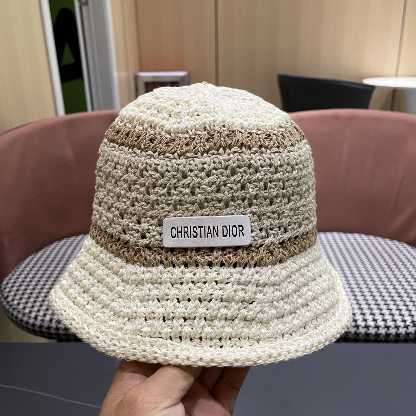 Dior迪奥 日系条纹拼色渔夫帽出游度假防晒遮阳帽休闲简约耐看针织帽