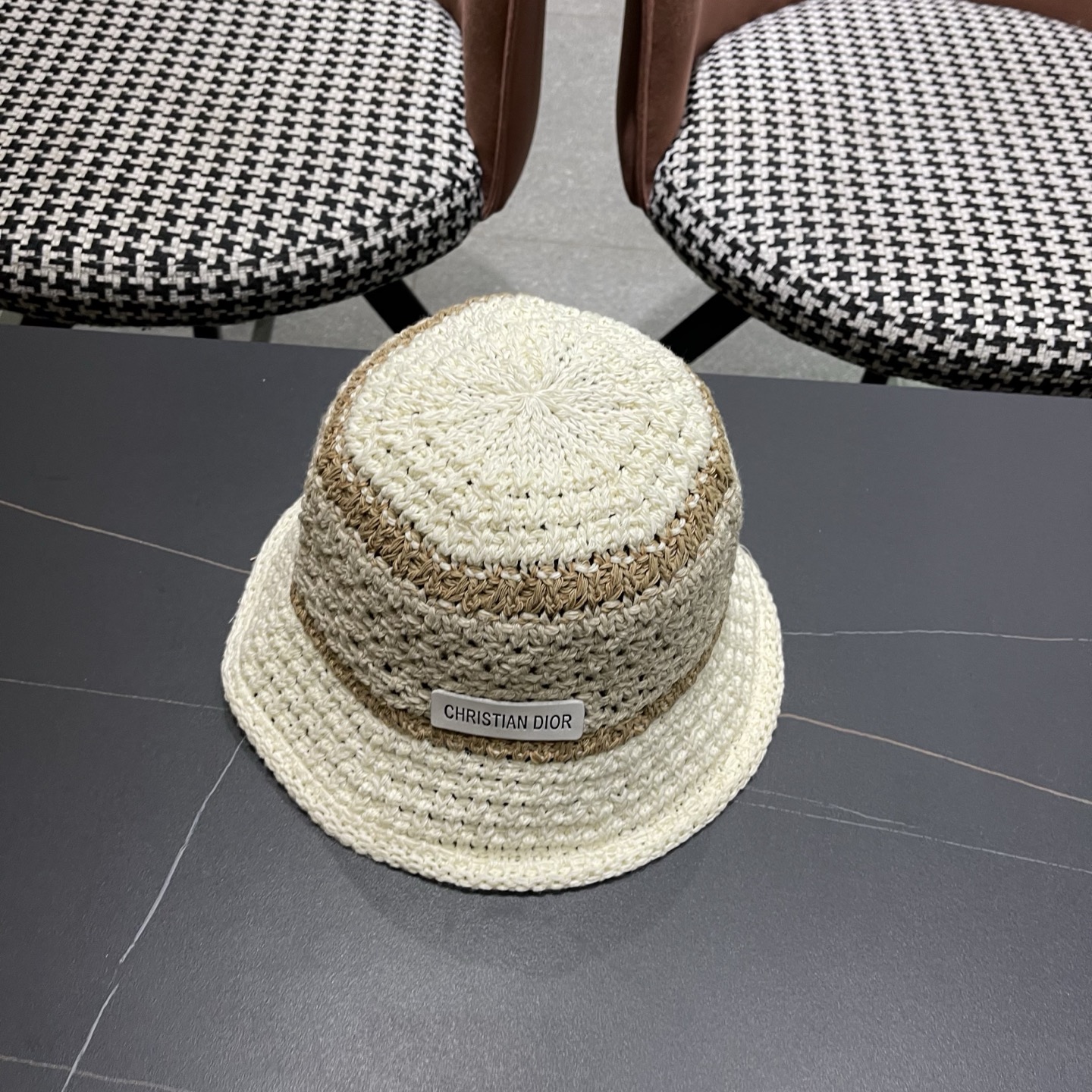 Dior迪奥 日系条纹拼色渔夫帽出游度假防晒遮阳帽休闲简约耐看针织帽