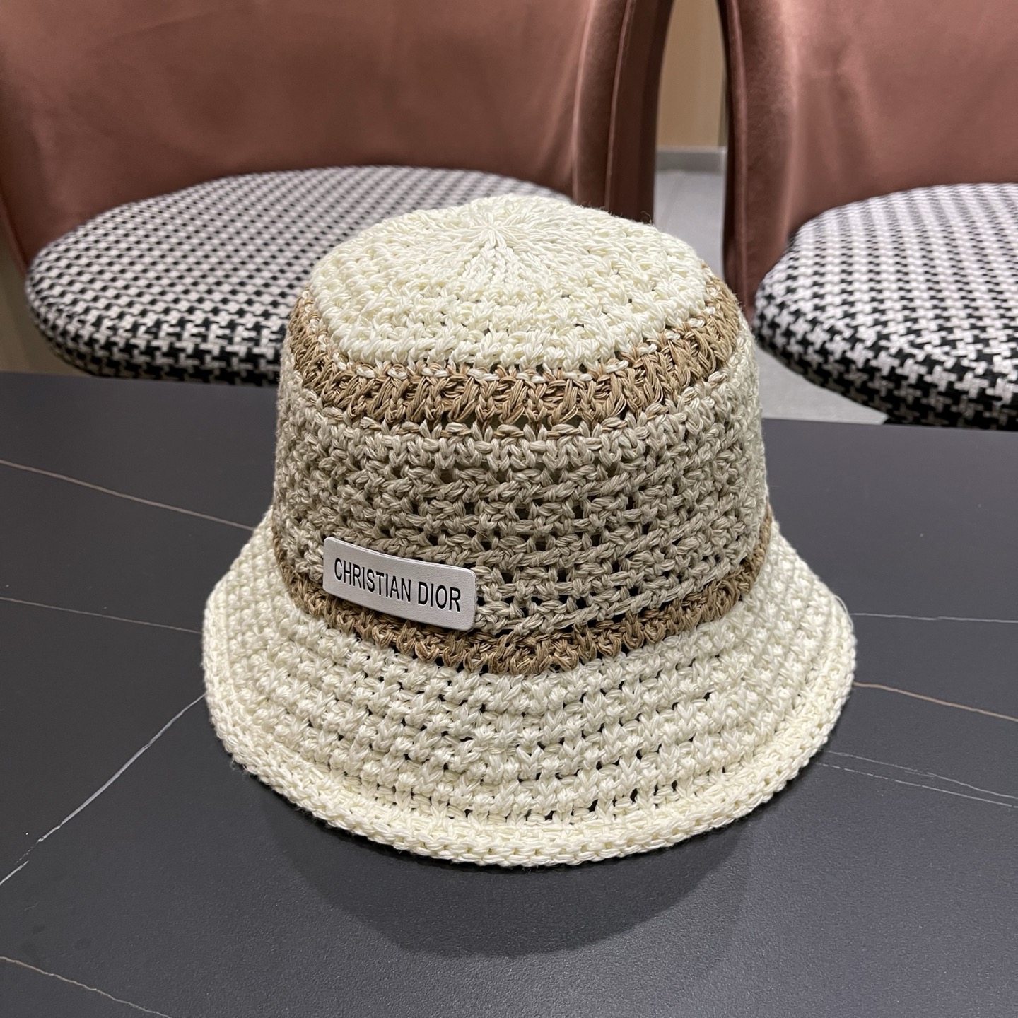 Dior迪奥 日系条纹拼色渔夫帽出游度假防晒遮阳帽休闲简约耐看针织帽
