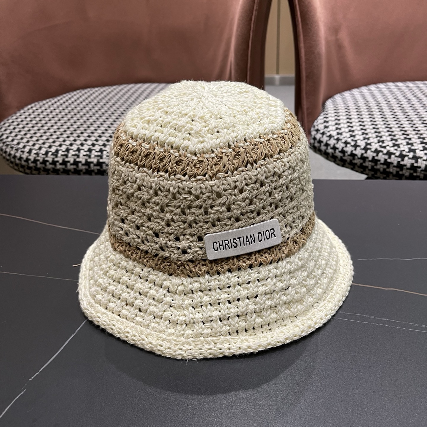 Dior迪奥 日系条纹拼色渔夫帽出游度假防晒遮阳帽休闲简约耐看针织帽