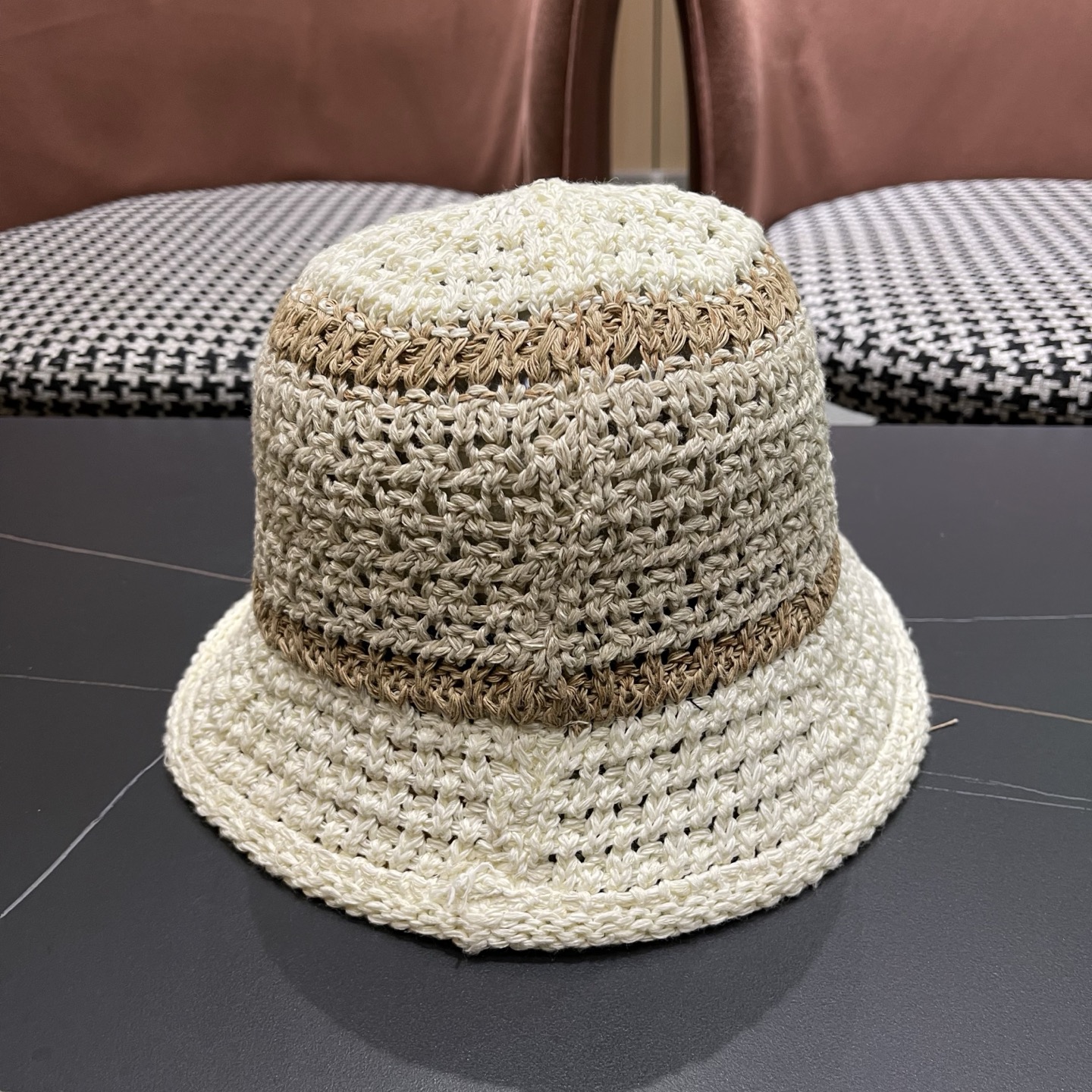 Dior迪奥 日系条纹拼色渔夫帽出游度假防晒遮阳帽休闲简约耐看针织帽