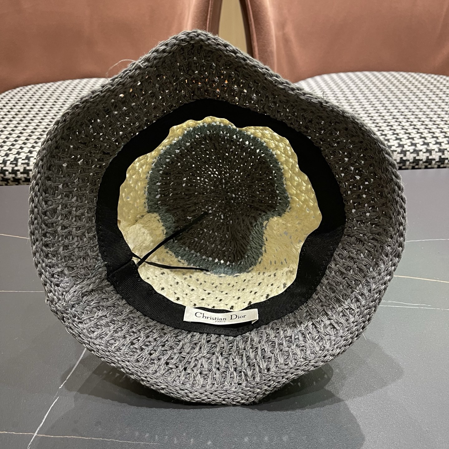 Dior迪奥 日系条纹拼色渔夫帽出游度假防晒遮阳帽休闲简约耐看针织帽