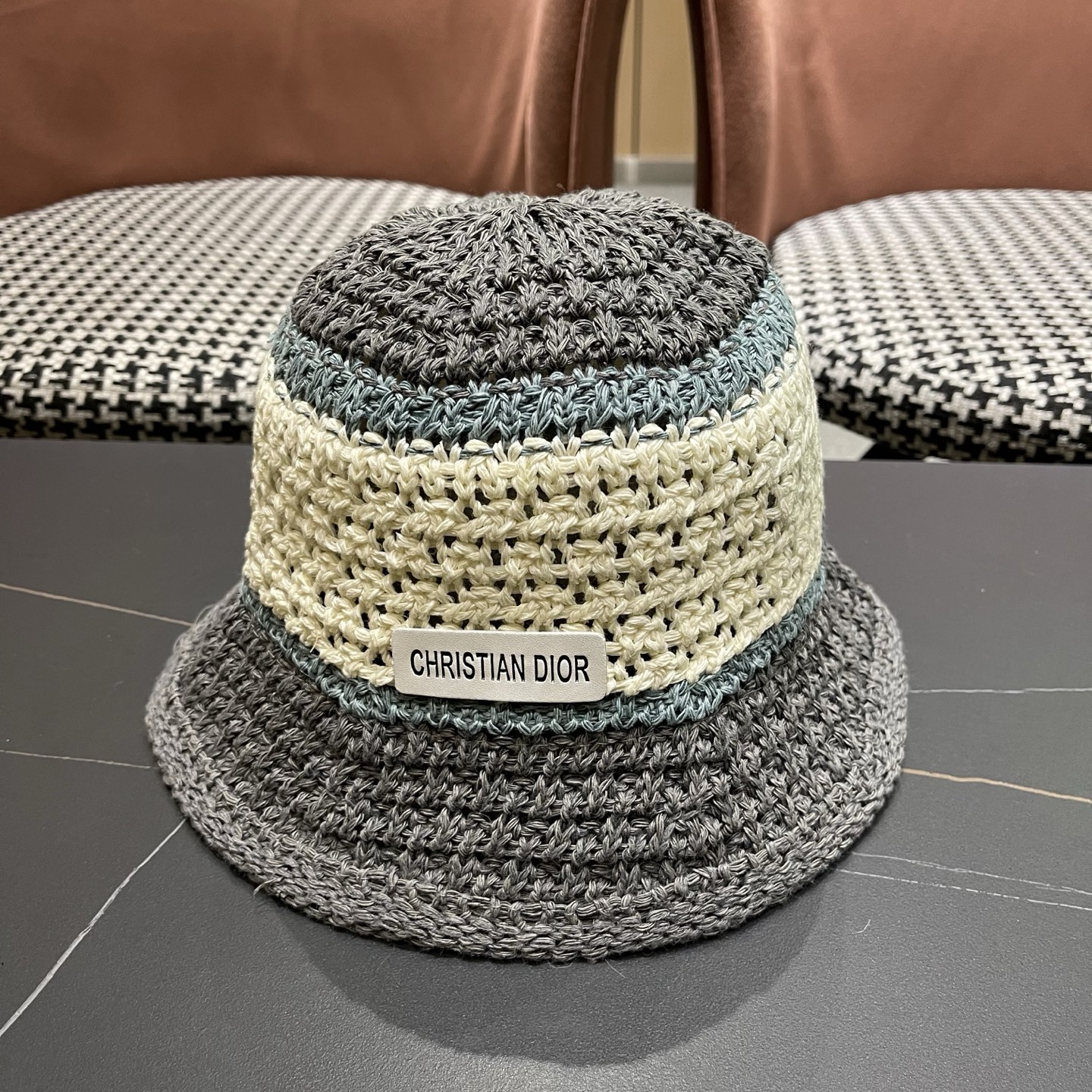 Dior迪奥 日系条纹拼色渔夫帽出游度假防晒遮阳帽休闲简约耐看针织帽