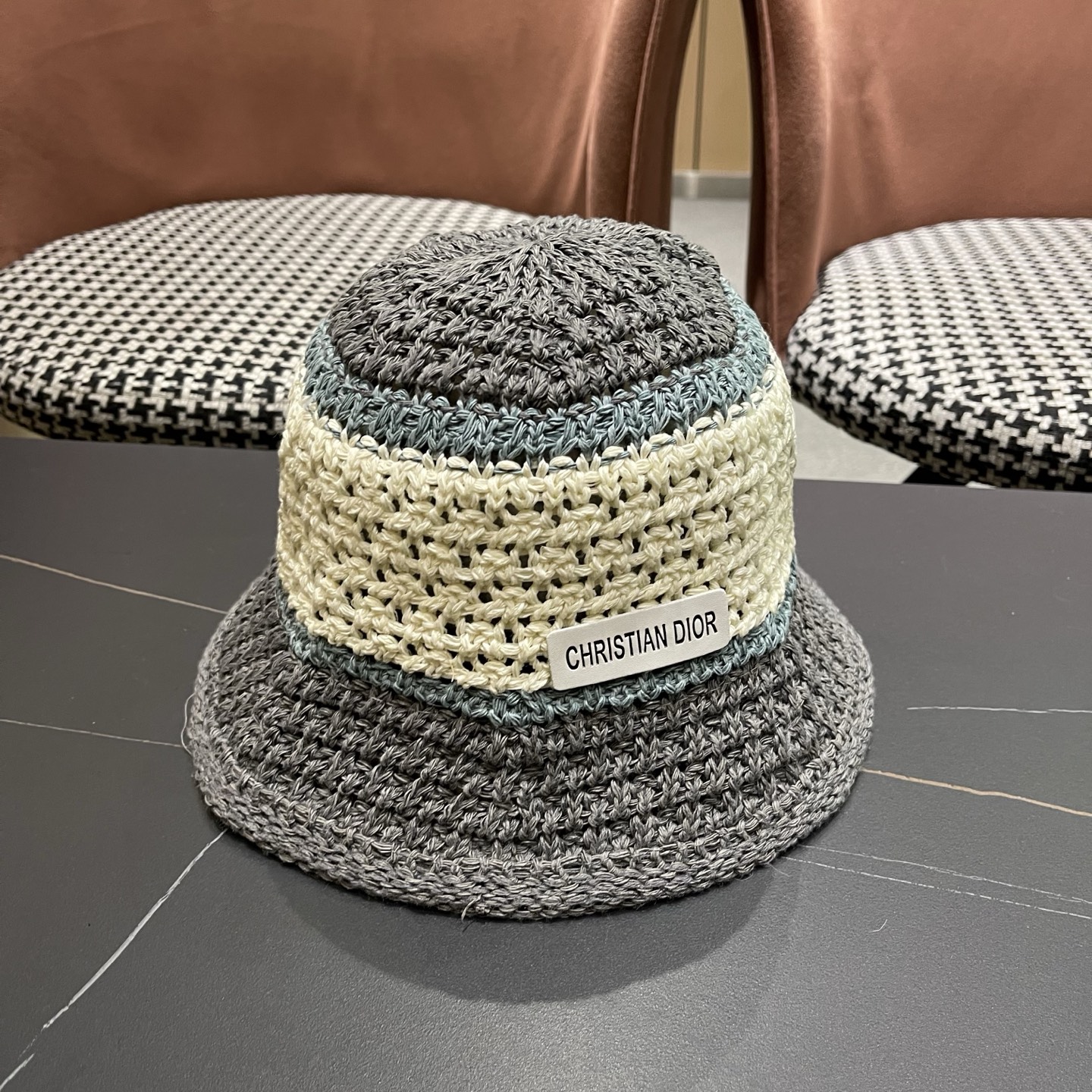 Dior迪奥 日系条纹拼色渔夫帽出游度假防晒遮阳帽休闲简约耐看针织帽