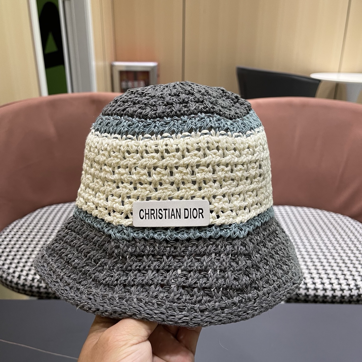 Dior迪奥 日系条纹拼色渔夫帽出游度假防晒遮阳帽休闲简约耐看针织帽