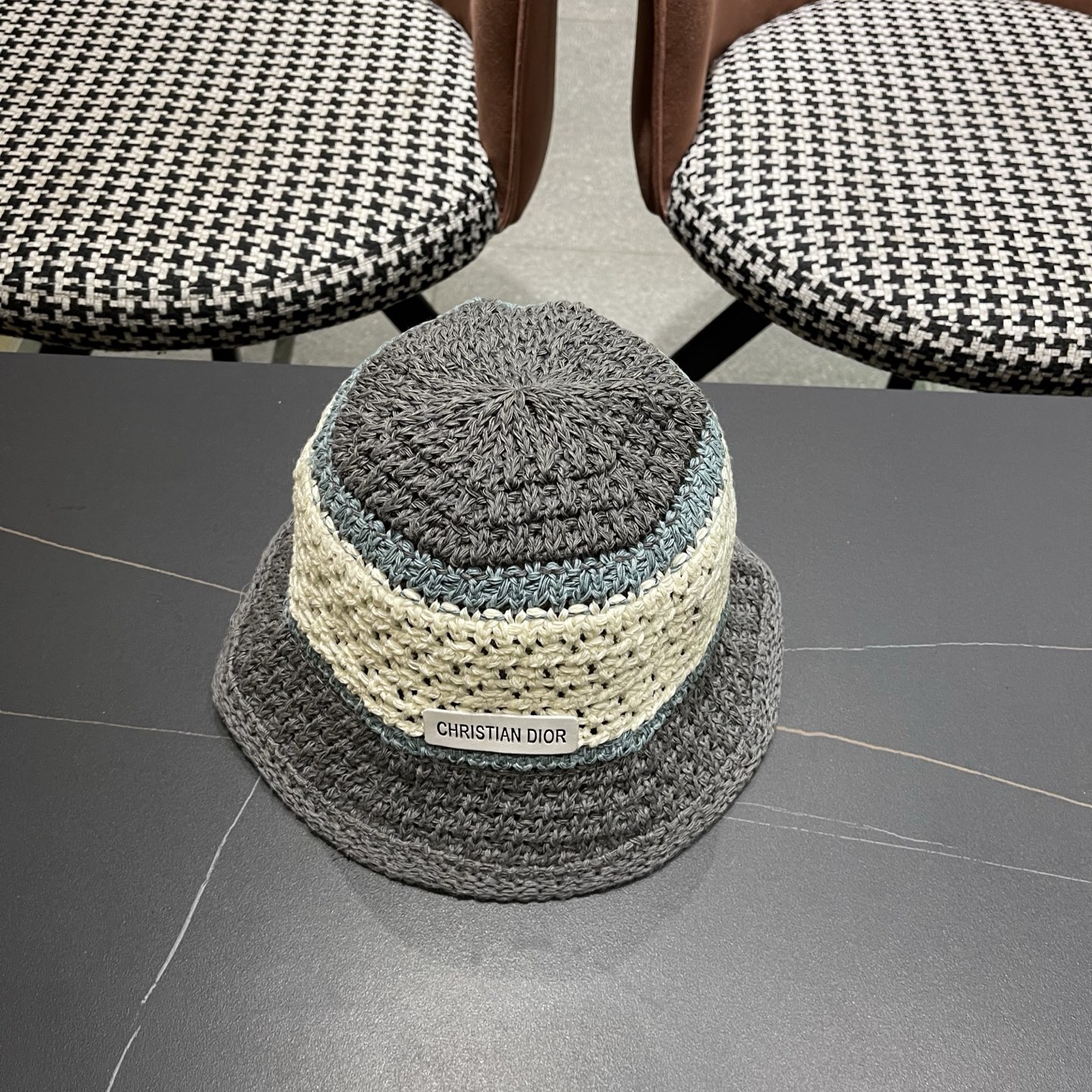 Dior迪奥 日系条纹拼色渔夫帽出游度假防晒遮阳帽休闲简约耐看针织帽