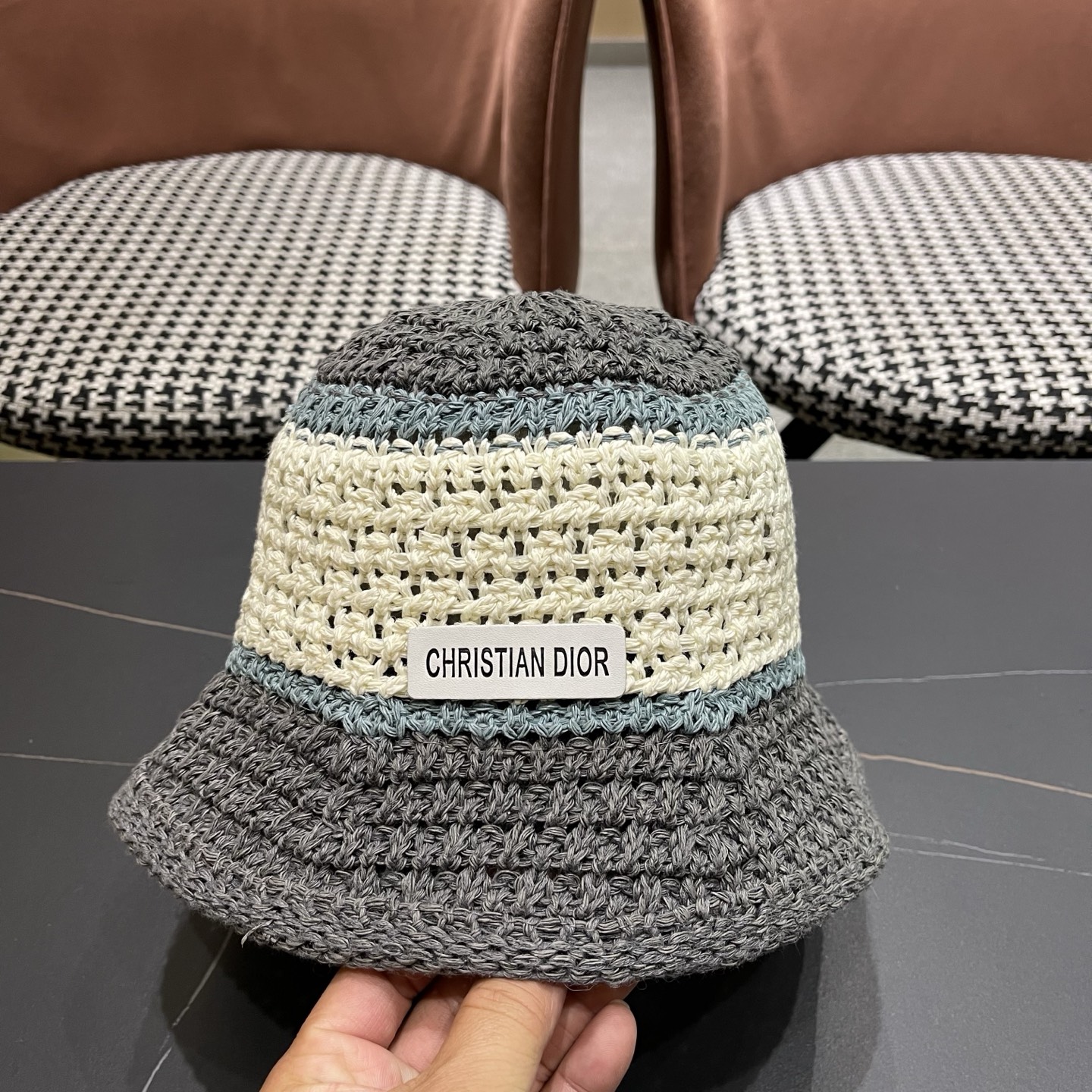 Dior迪奥 日系条纹拼色渔夫帽出游度假防晒遮阳帽休闲简约耐看针织帽