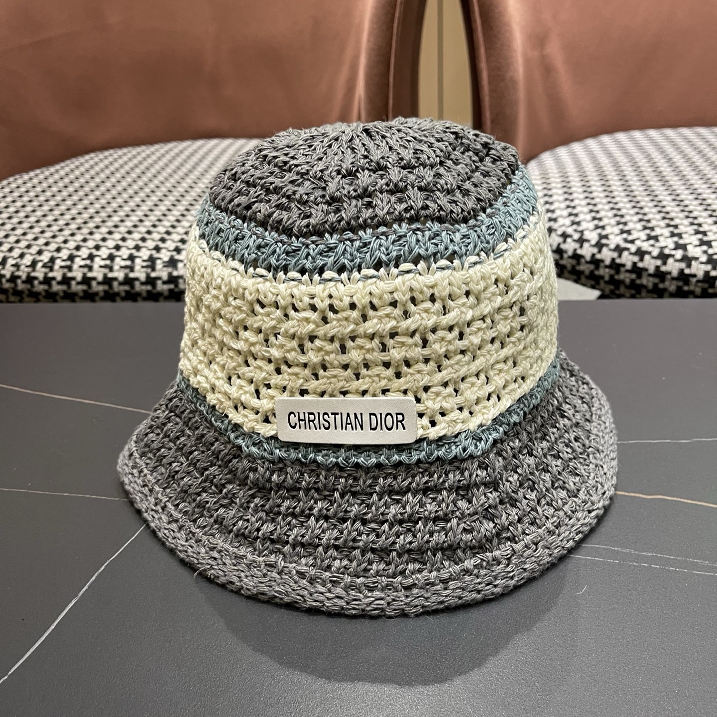 Dior迪奥 日系条纹拼色渔夫帽出游度假防晒遮阳帽休闲简约耐看针织帽