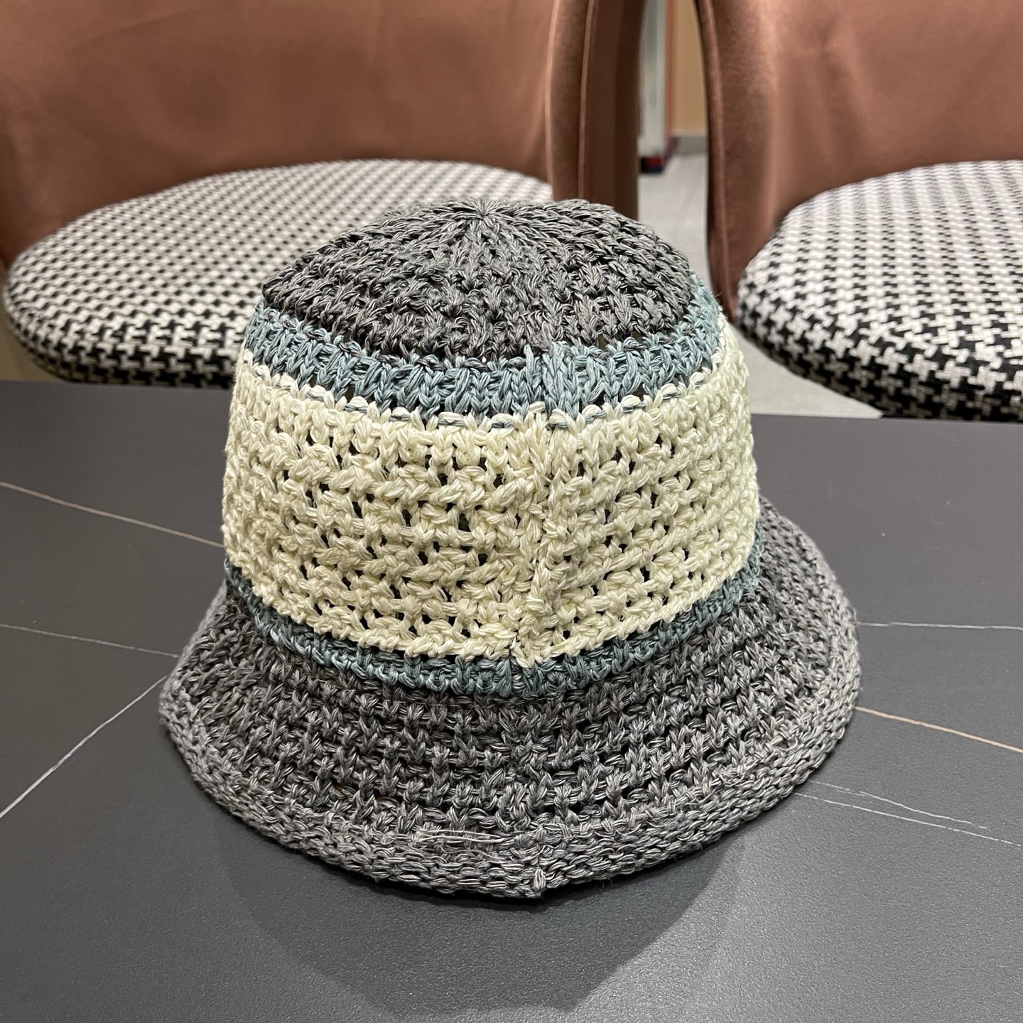 Dior迪奥 日系条纹拼色渔夫帽出游度假防晒遮阳帽休闲简约耐看针织帽