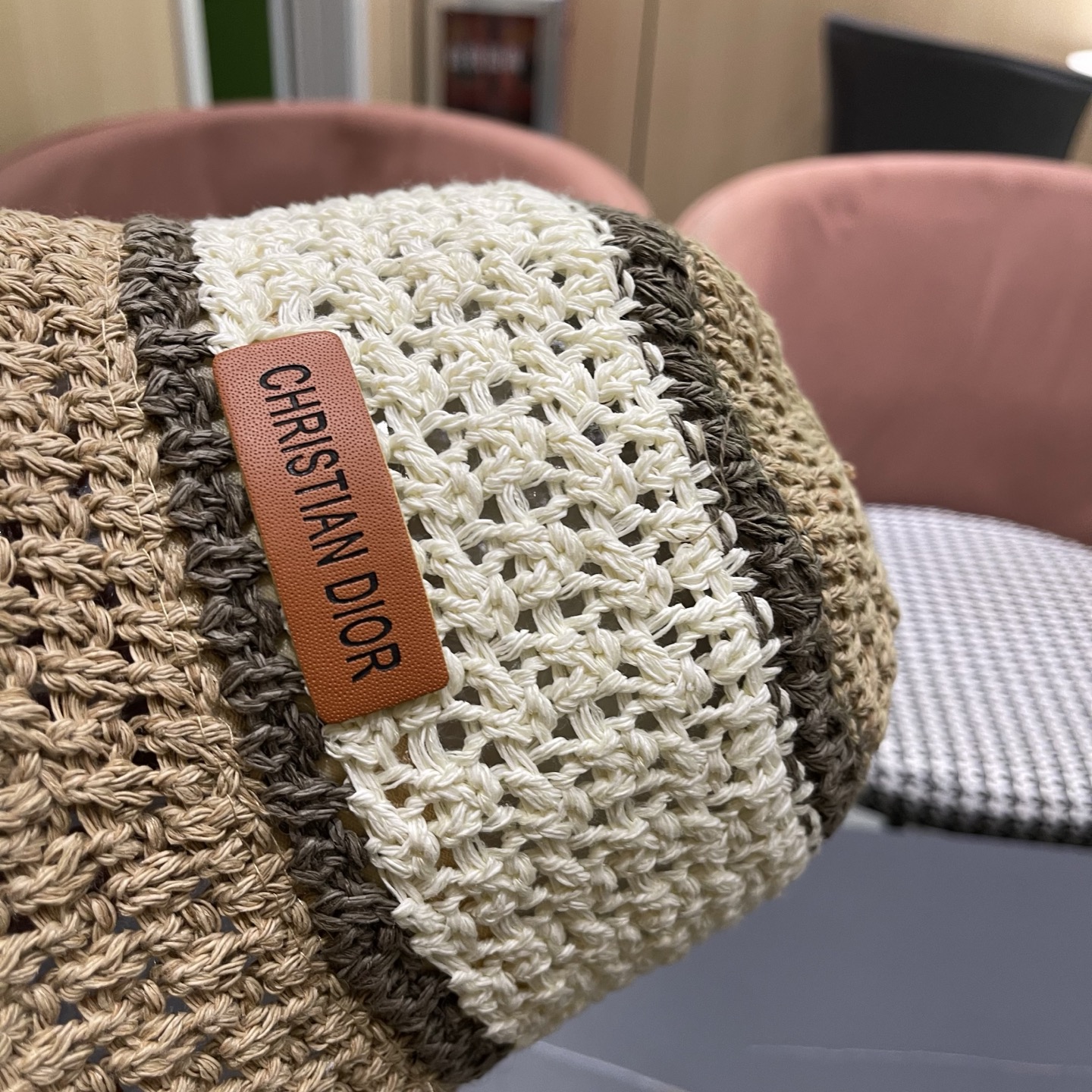 Dior迪奥 日系条纹拼色渔夫帽出游度假防晒遮阳帽休闲简约耐看针织帽