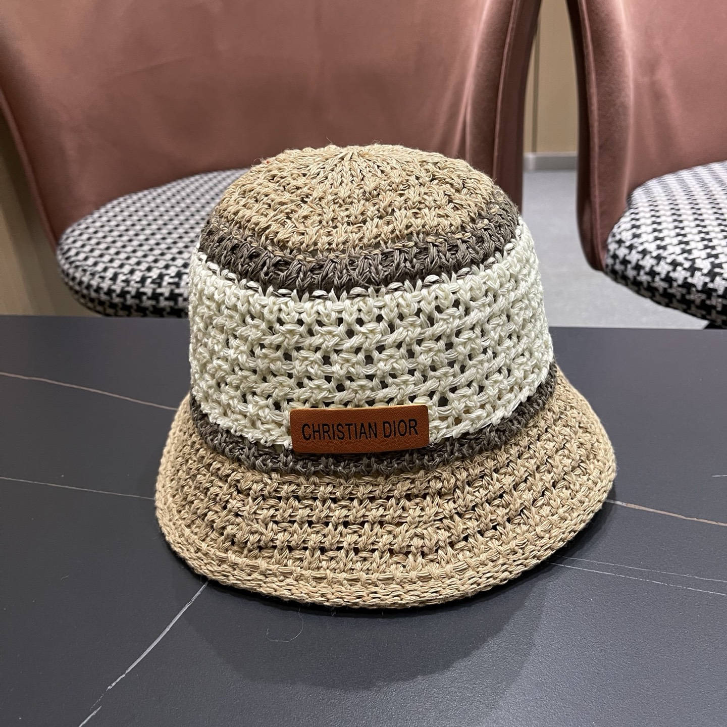 Dior迪奥 日系条纹拼色渔夫帽出游度假防晒遮阳帽休闲简约耐看针织帽