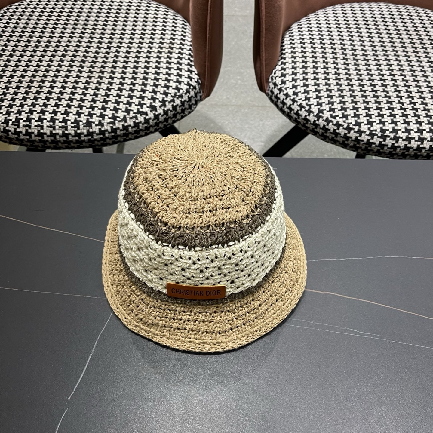 Dior迪奥 日系条纹拼色渔夫帽出游度假防晒遮阳帽休闲简约耐看针织帽