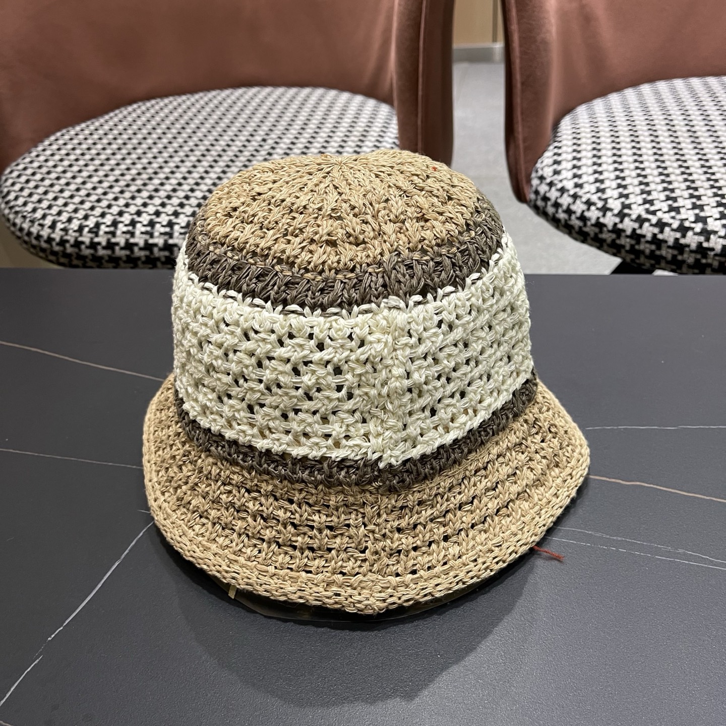 Dior迪奥 日系条纹拼色渔夫帽出游度假防晒遮阳帽休闲简约耐看针织帽