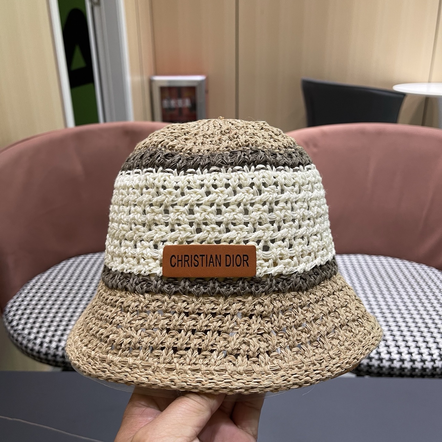 Dior迪奥 日系条纹拼色渔夫帽出游度假防晒遮阳帽休闲简约耐看针织帽