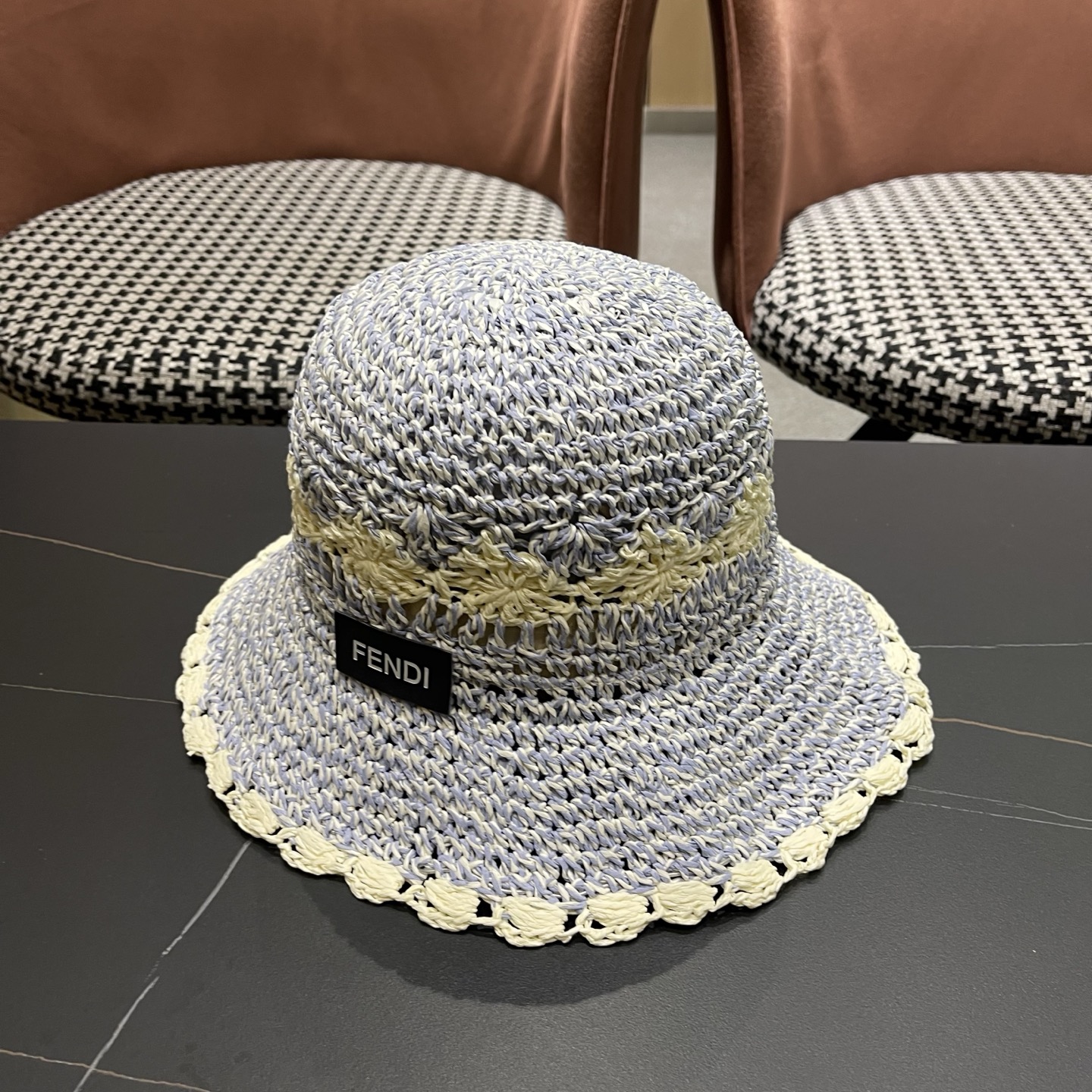 FENDI芬迪 小清新花边草帽女春夏季大帽檐可折叠防晒遮阳沙滩度假编织帽透气