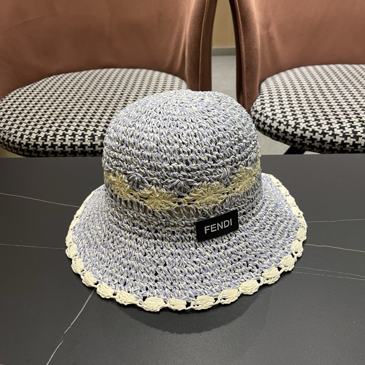 FENDI芬迪 小清新花边草帽女春夏季大帽檐可折叠防晒遮阳沙滩度假编织帽透气
