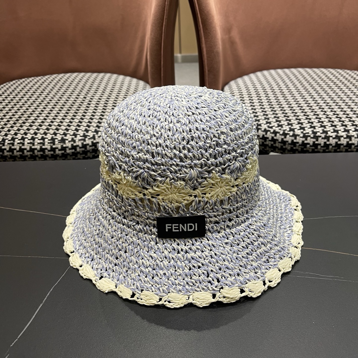 FENDI芬迪 小清新花边草帽女春夏季大帽檐可折叠防晒遮阳沙滩度假编织帽透气