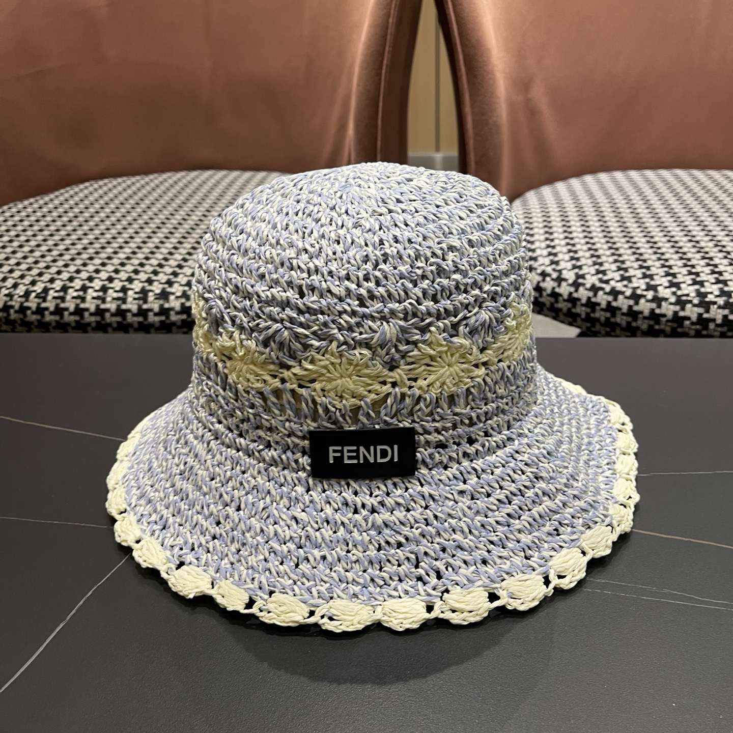 FENDI芬迪 小清新花边草帽女春夏季大帽檐可折叠防晒遮阳沙滩度假编织帽透气