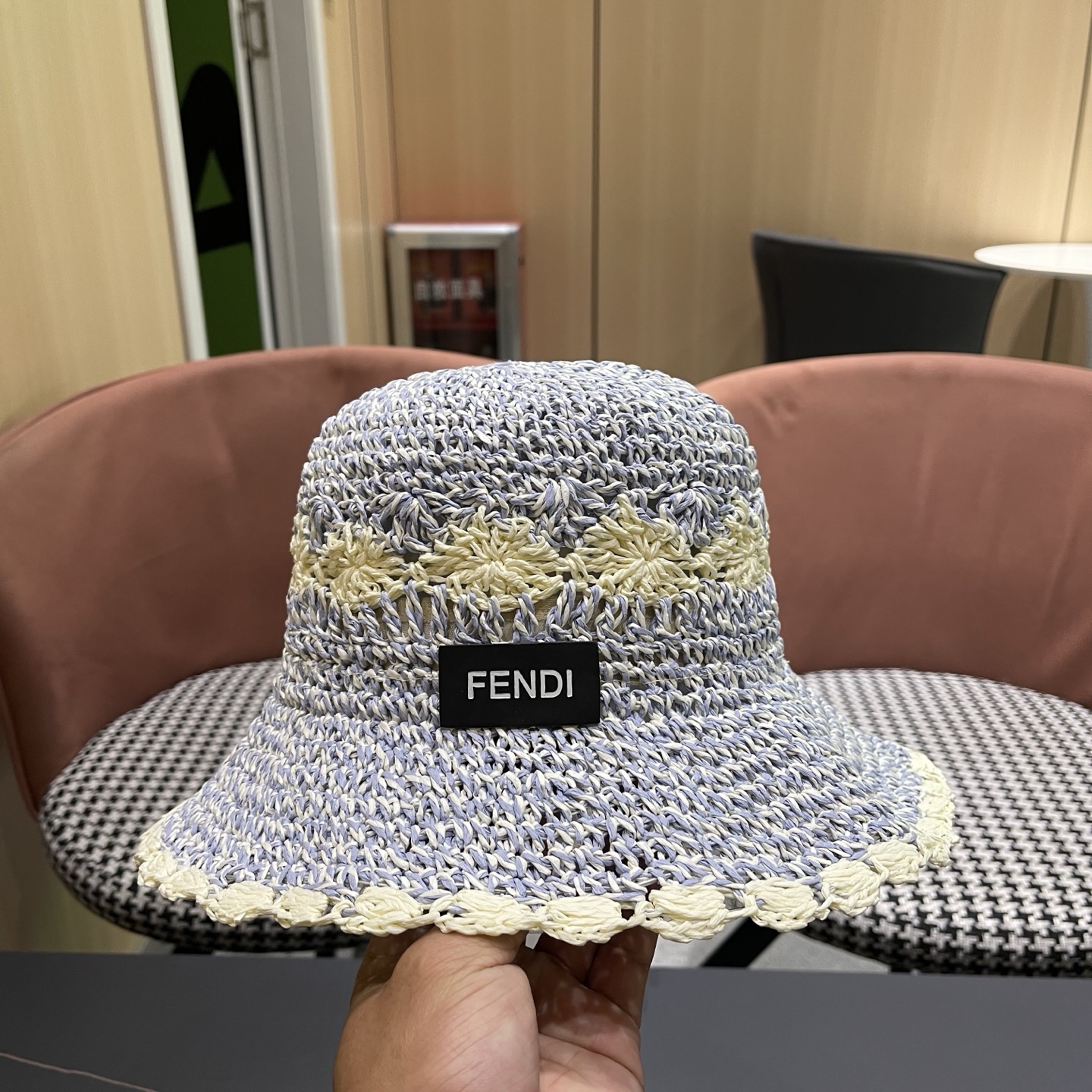 FENDI芬迪 小清新花边草帽女春夏季大帽檐可折叠防晒遮阳沙滩度假编织帽透气