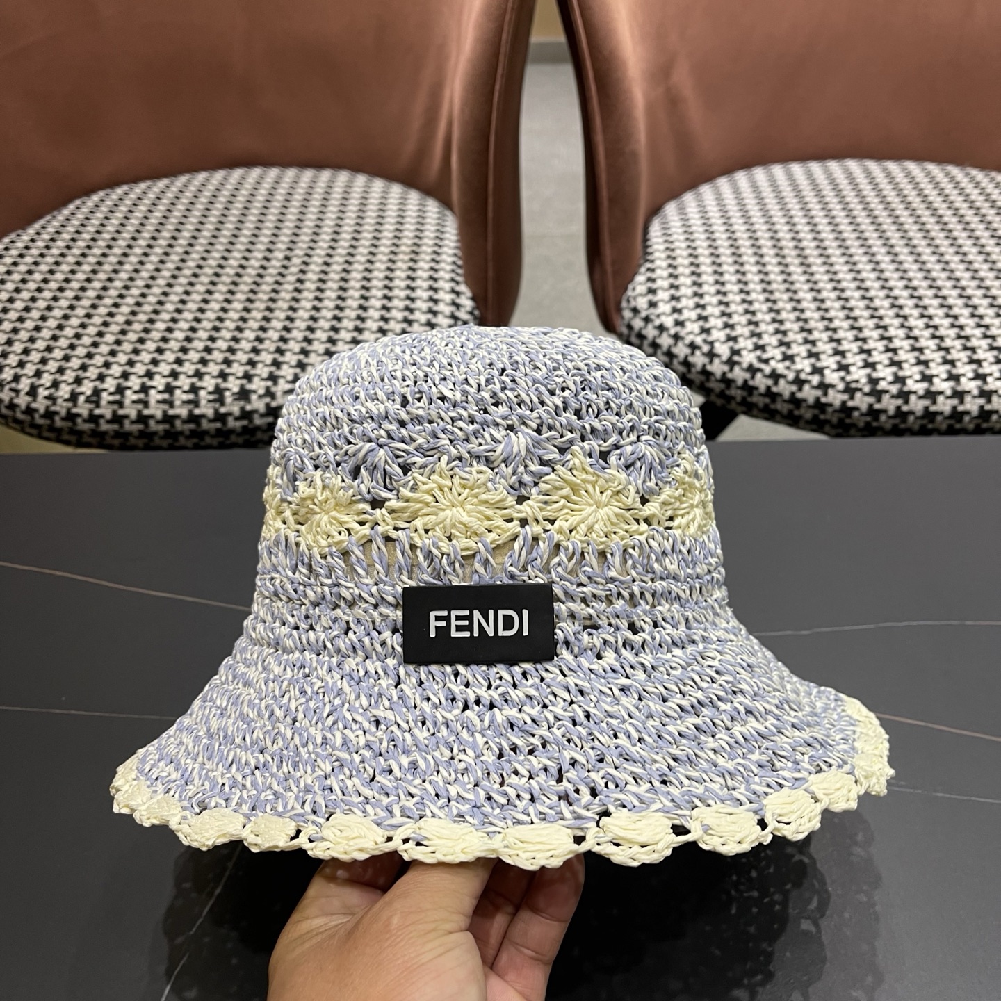 FENDI芬迪 小清新花边草帽女春夏季大帽檐可折叠防晒遮阳沙滩度假编织帽透气