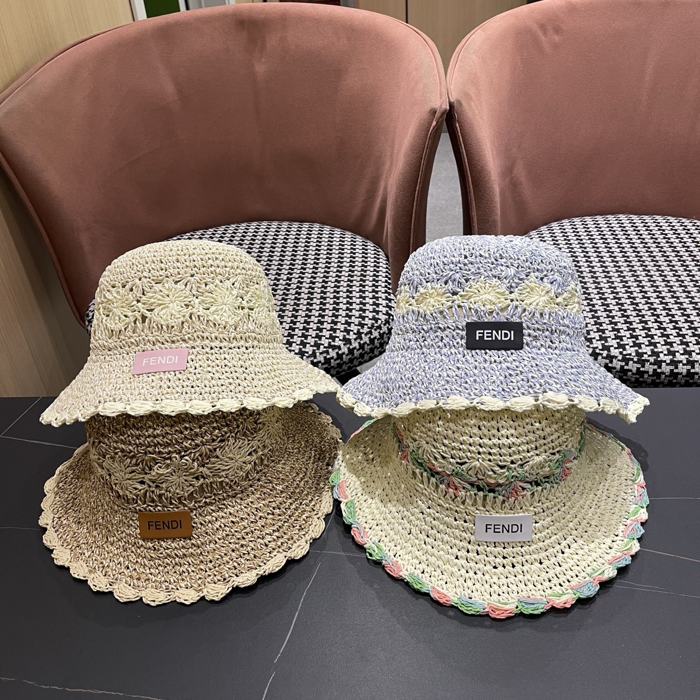 FENDI芬迪 小清新花边草帽女春夏季大帽檐可折叠防晒遮阳沙滩度假编织帽透气