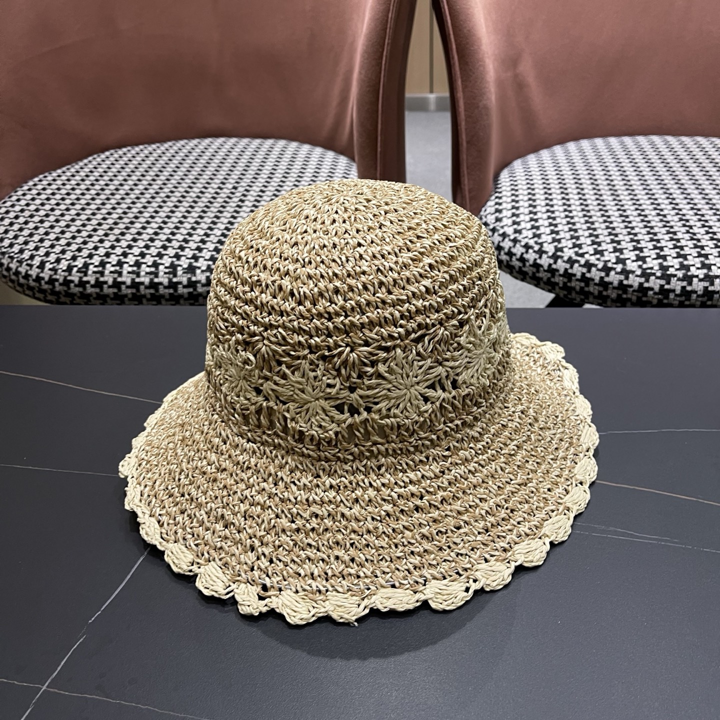 FENDI芬迪 小清新花边草帽女春夏季大帽檐可折叠防晒遮阳沙滩度假编织帽透气