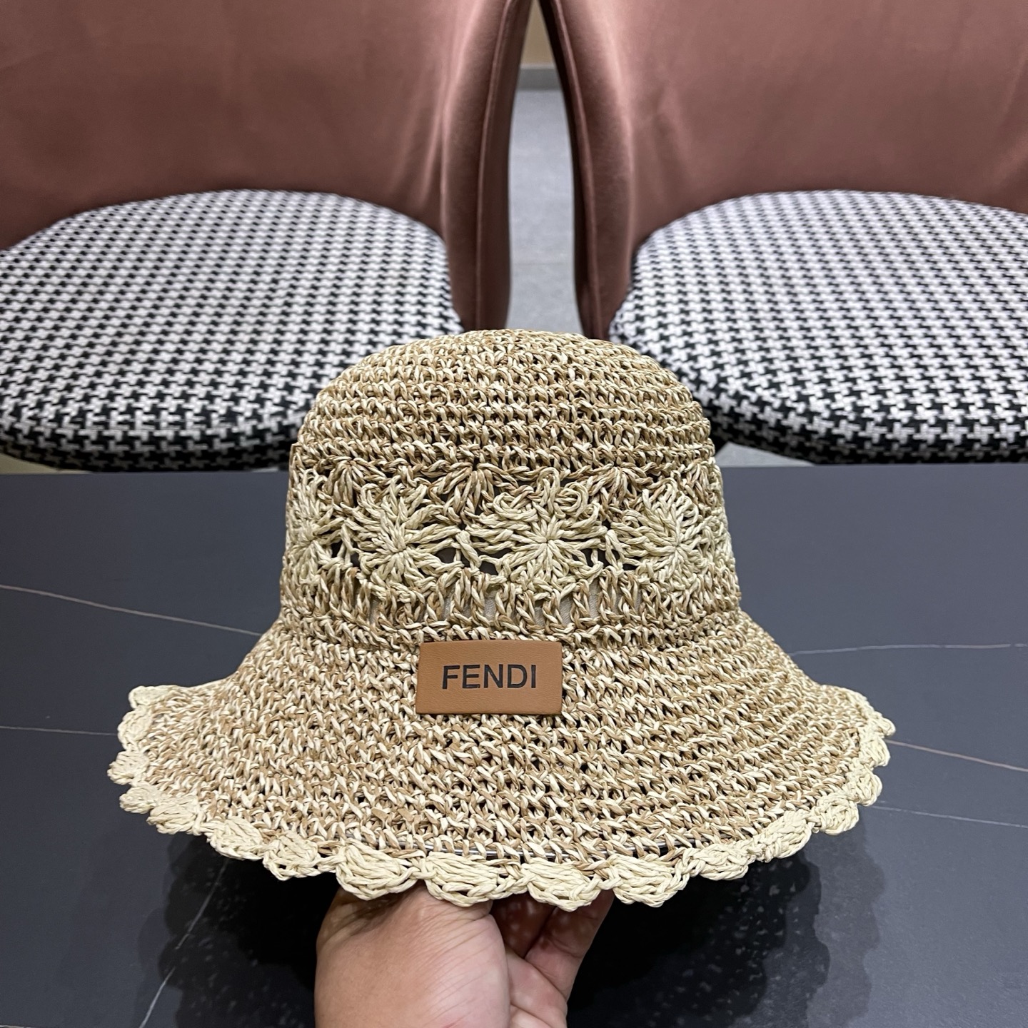 FENDI芬迪 小清新花边草帽女春夏季大帽檐可折叠防晒遮阳沙滩度假编织帽透气