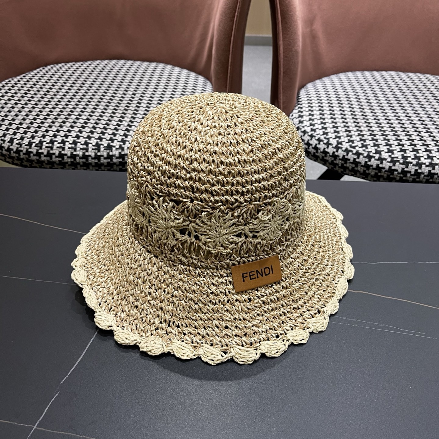 FENDI芬迪 小清新花边草帽女春夏季大帽檐可折叠防晒遮阳沙滩度假编织帽透气