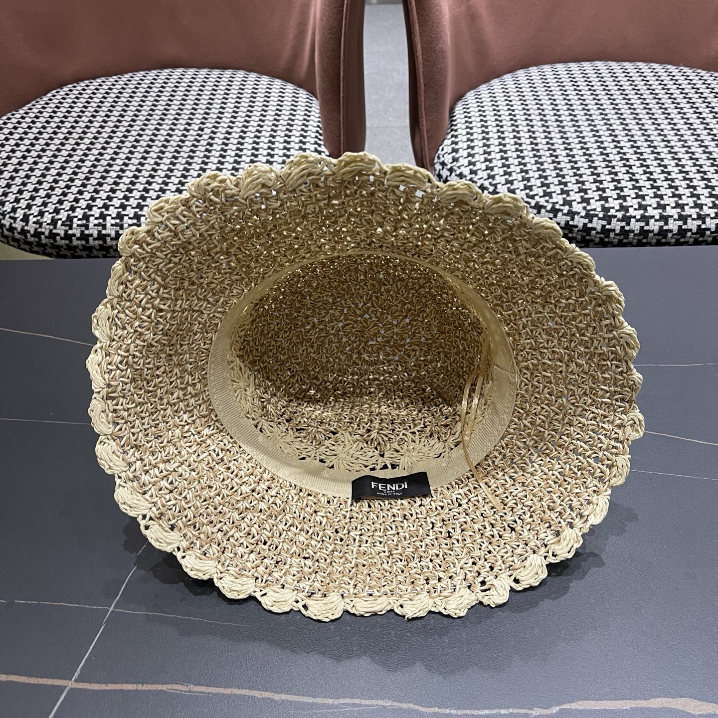 FENDI芬迪 小清新花边草帽女春夏季大帽檐可折叠防晒遮阳沙滩度假编织帽透气