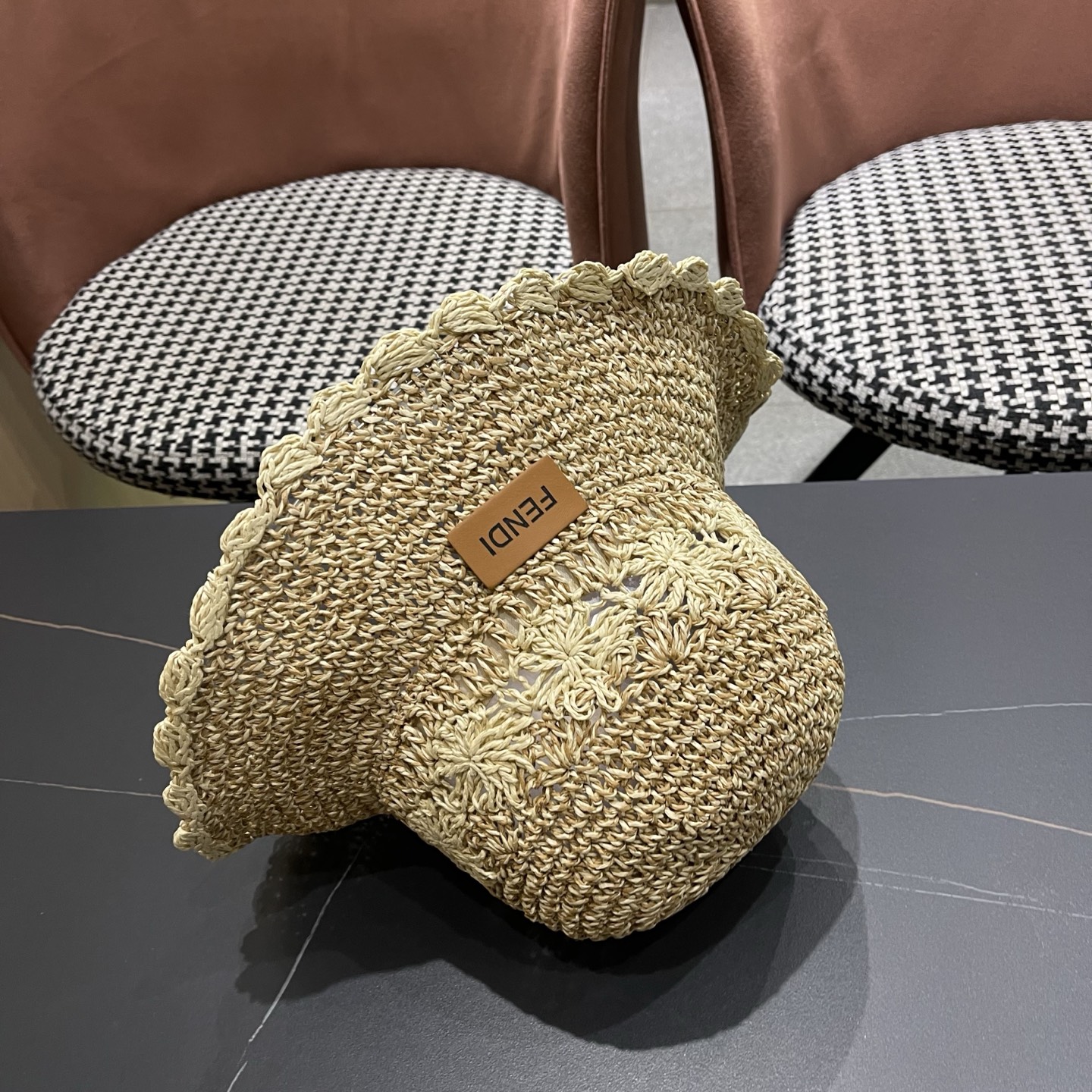 FENDI芬迪 小清新花边草帽女春夏季大帽檐可折叠防晒遮阳沙滩度假编织帽透气