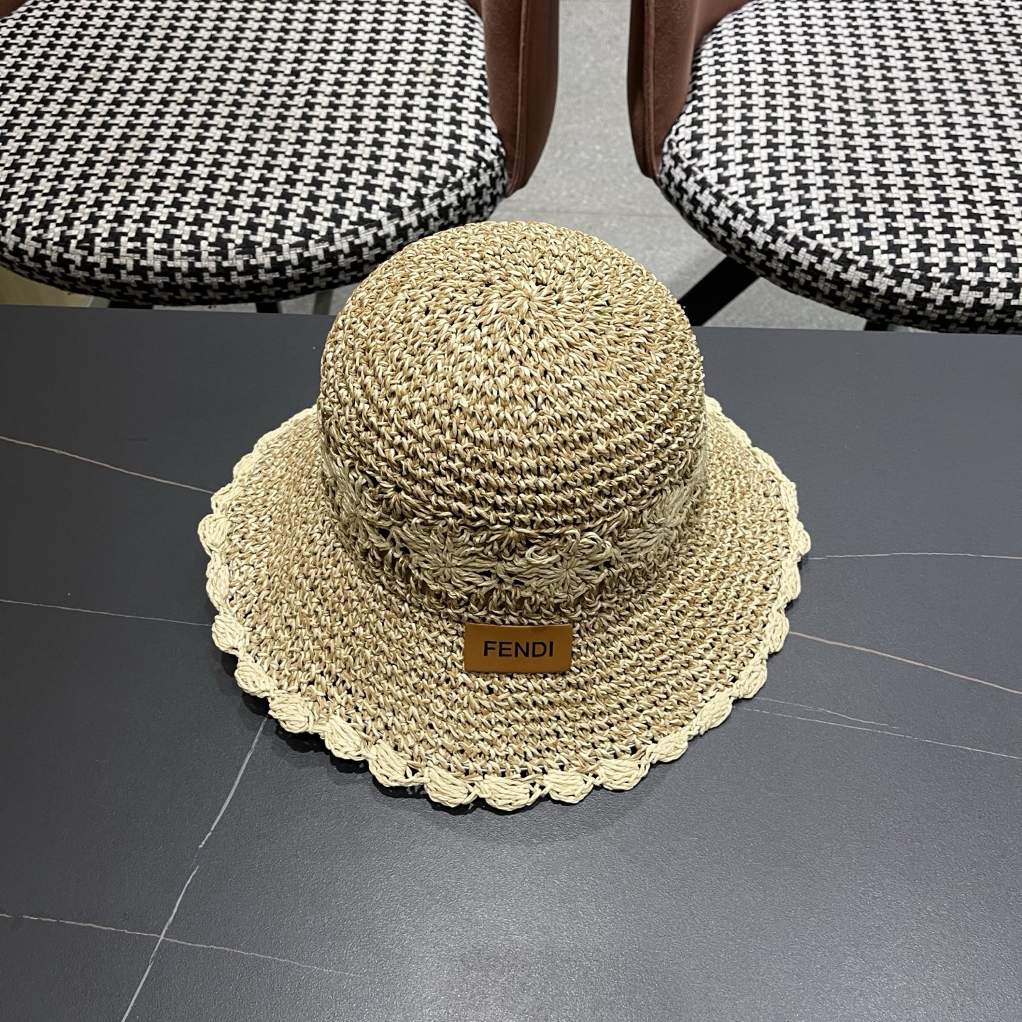 FENDI芬迪 小清新花边草帽女春夏季大帽檐可折叠防晒遮阳沙滩度假编织帽透气