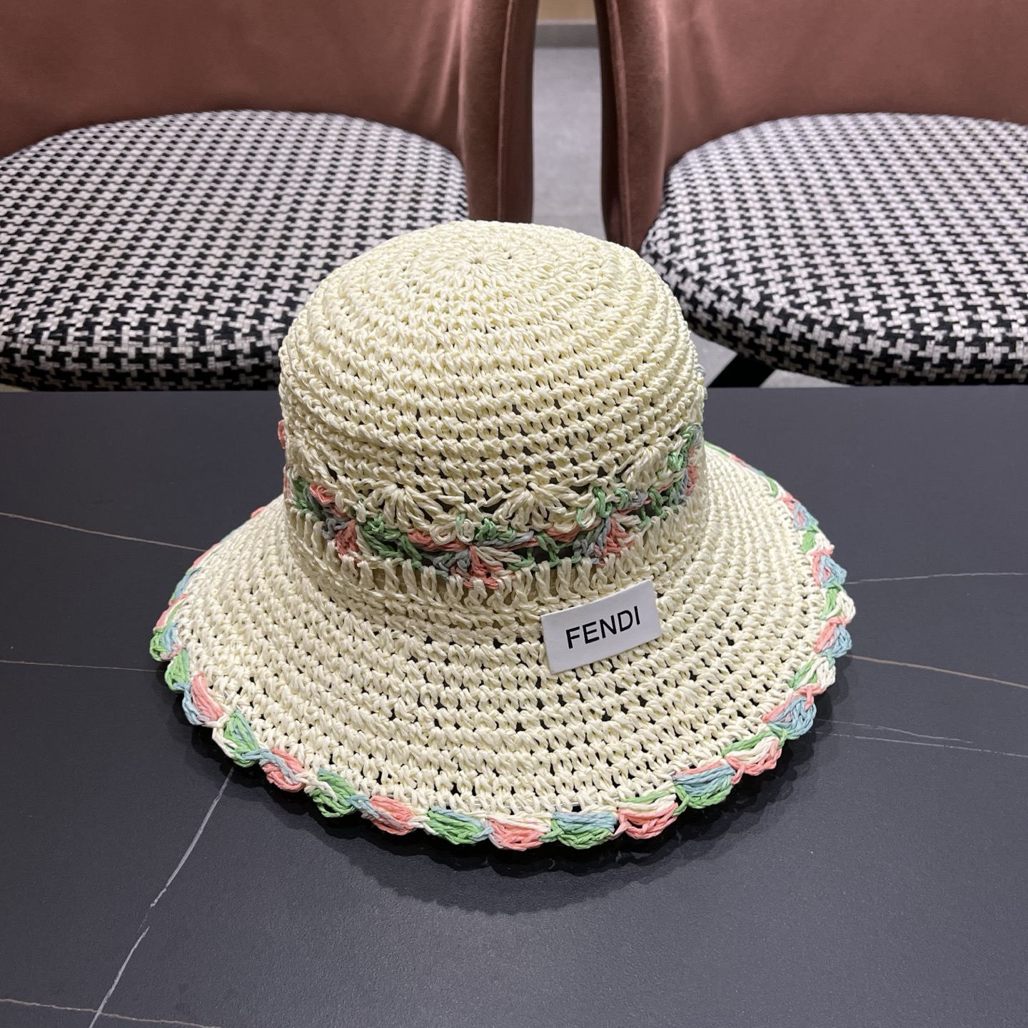 FENDI芬迪 小清新花边草帽女春夏季大帽檐可折叠防晒遮阳沙滩度假编织帽透气