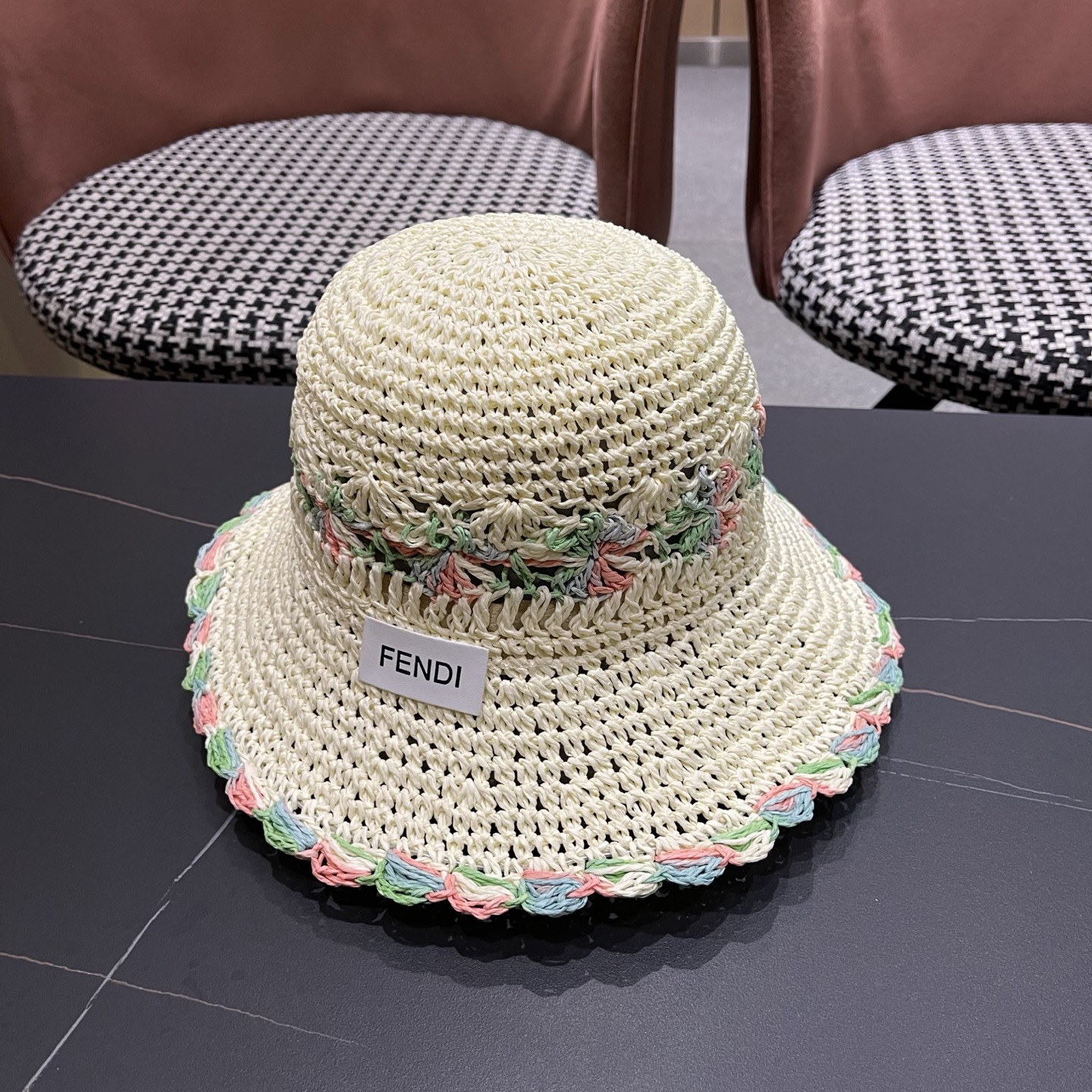 FENDI芬迪 小清新花边草帽女春夏季大帽檐可折叠防晒遮阳沙滩度假编织帽透气