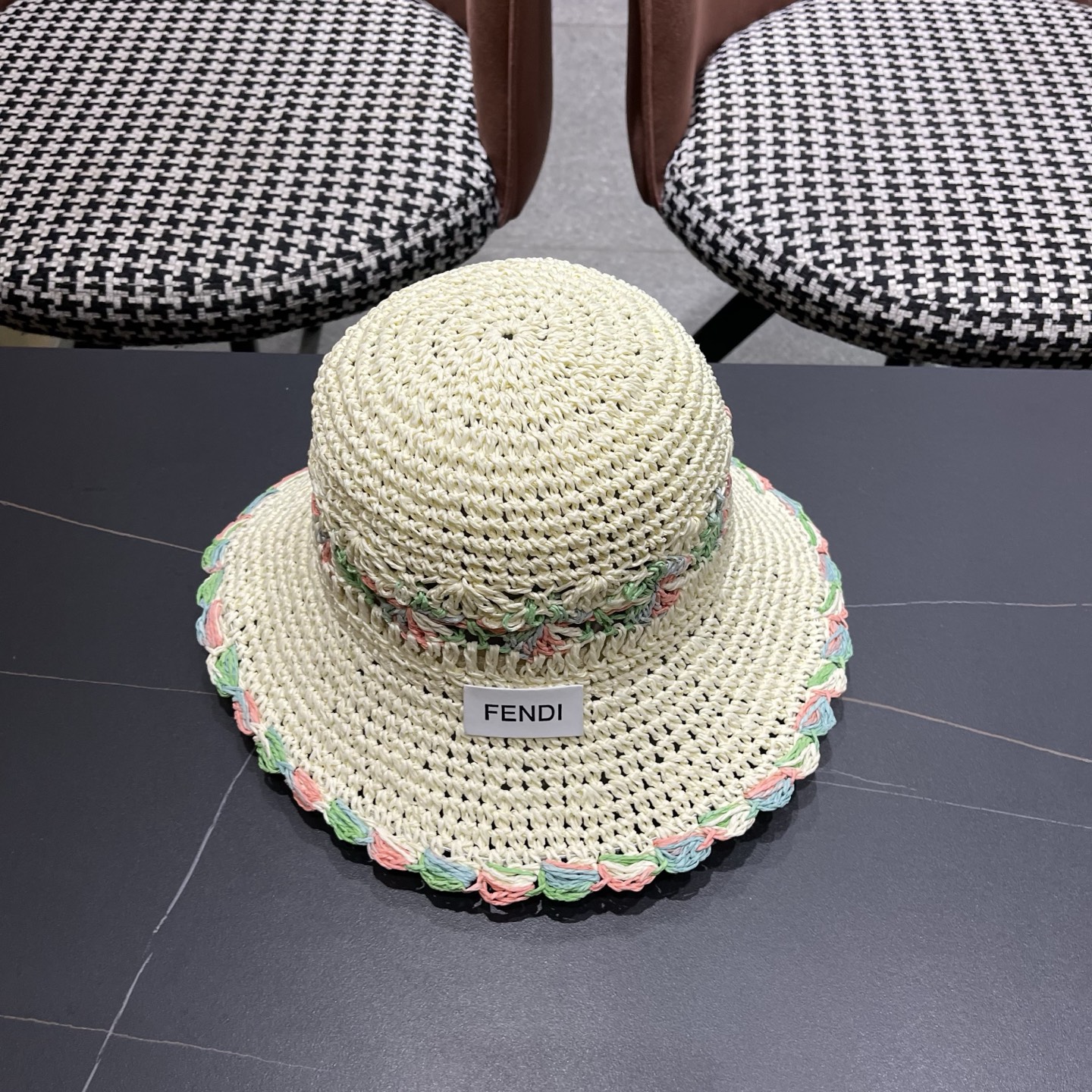 FENDI芬迪 小清新花边草帽女春夏季大帽檐可折叠防晒遮阳沙滩度假编织帽透气