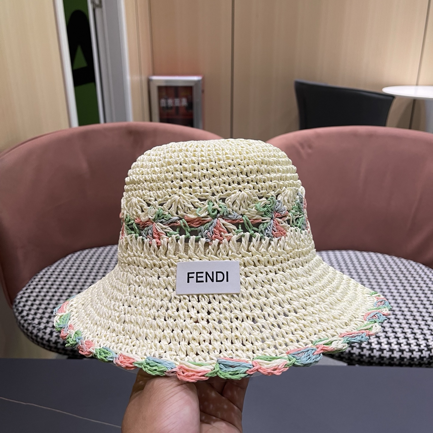 FENDI芬迪 小清新花边草帽女春夏季大帽檐可折叠防晒遮阳沙滩度假编织帽透气