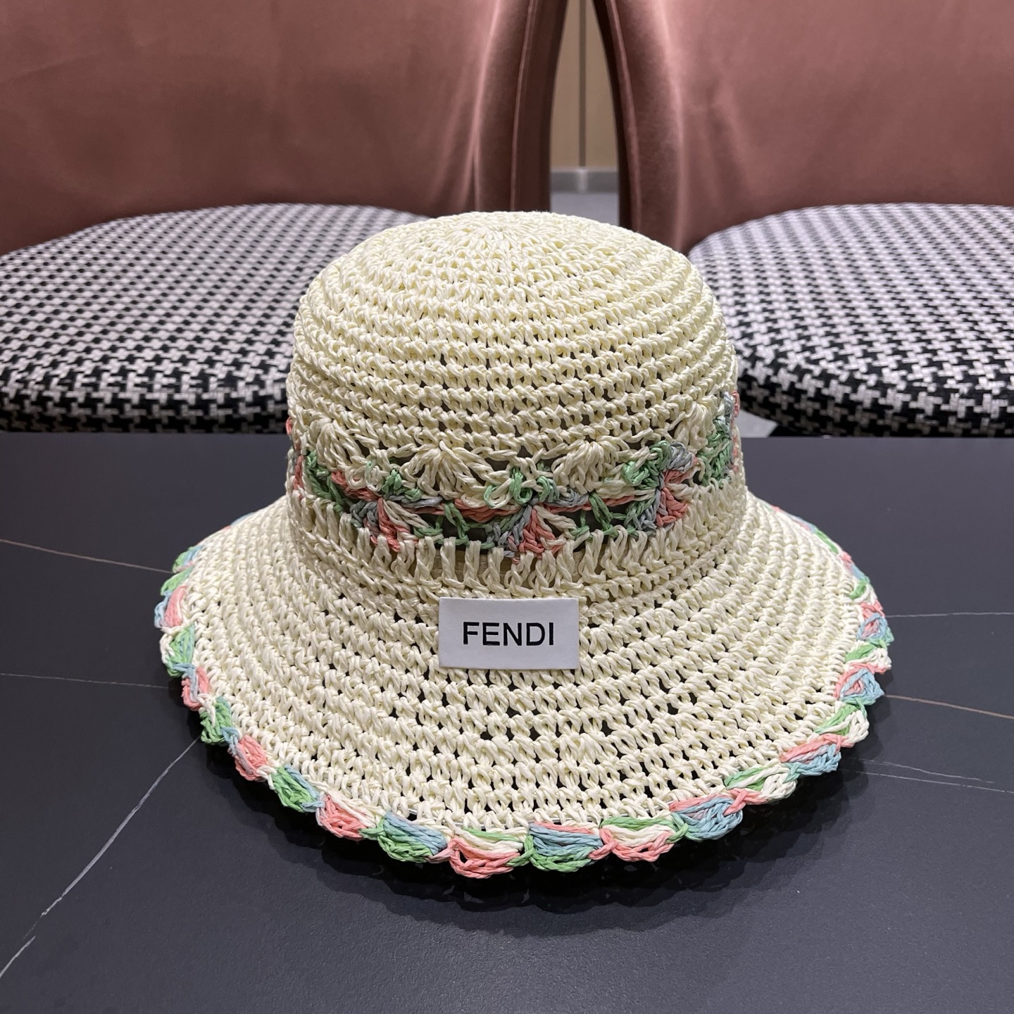 FENDI芬迪 小清新花边草帽女春夏季大帽檐可折叠防晒遮阳沙滩度假编织帽透气