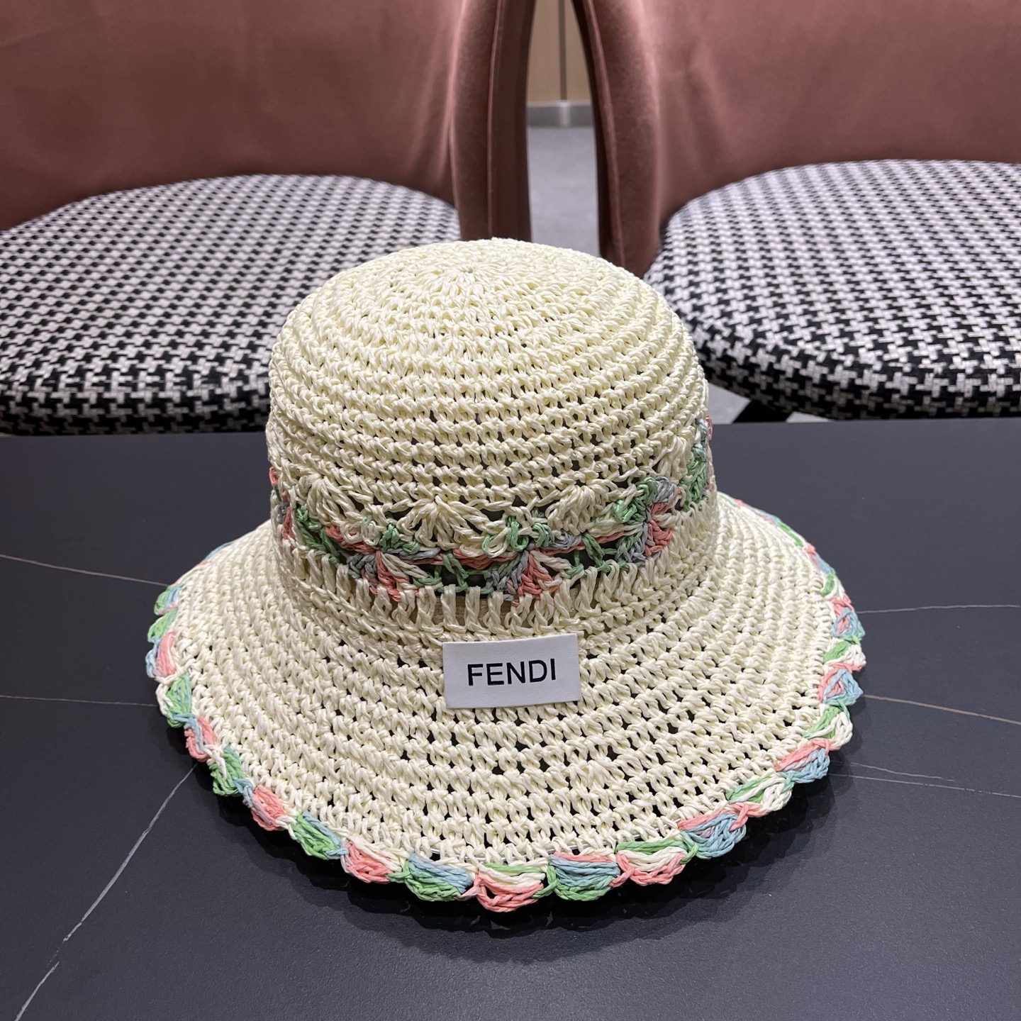 FENDI芬迪 小清新花边草帽女春夏季大帽檐可折叠防晒遮阳沙滩度假编织帽透气