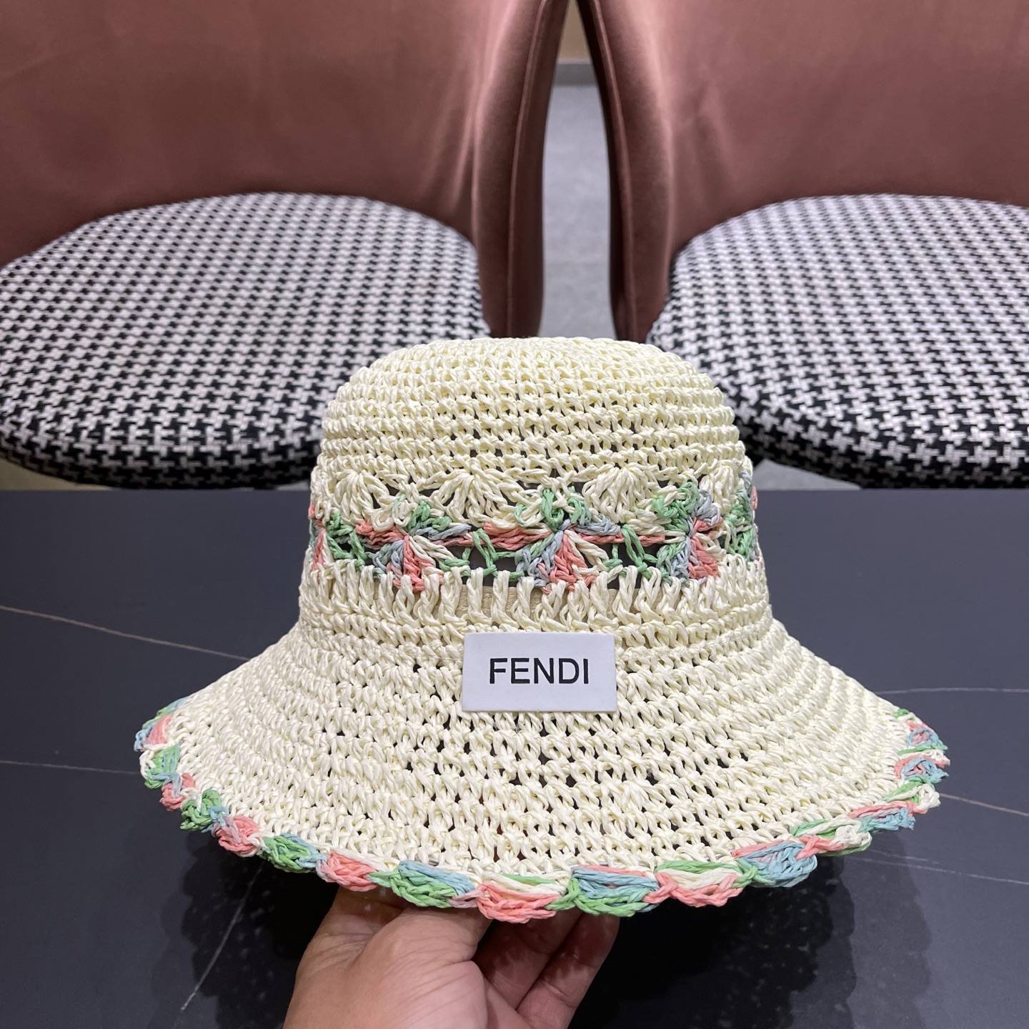 FENDI芬迪 小清新花边草帽女春夏季大帽檐可折叠防晒遮阳沙滩度假编织帽透气