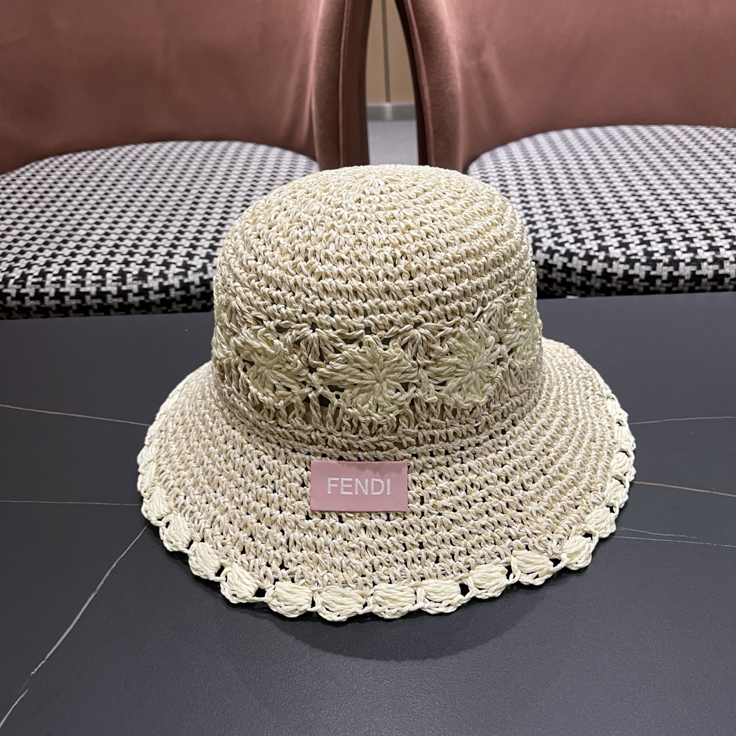 FENDI芬迪 小清新花边草帽女春夏季大帽檐可折叠防晒遮阳沙滩度假编织帽透气