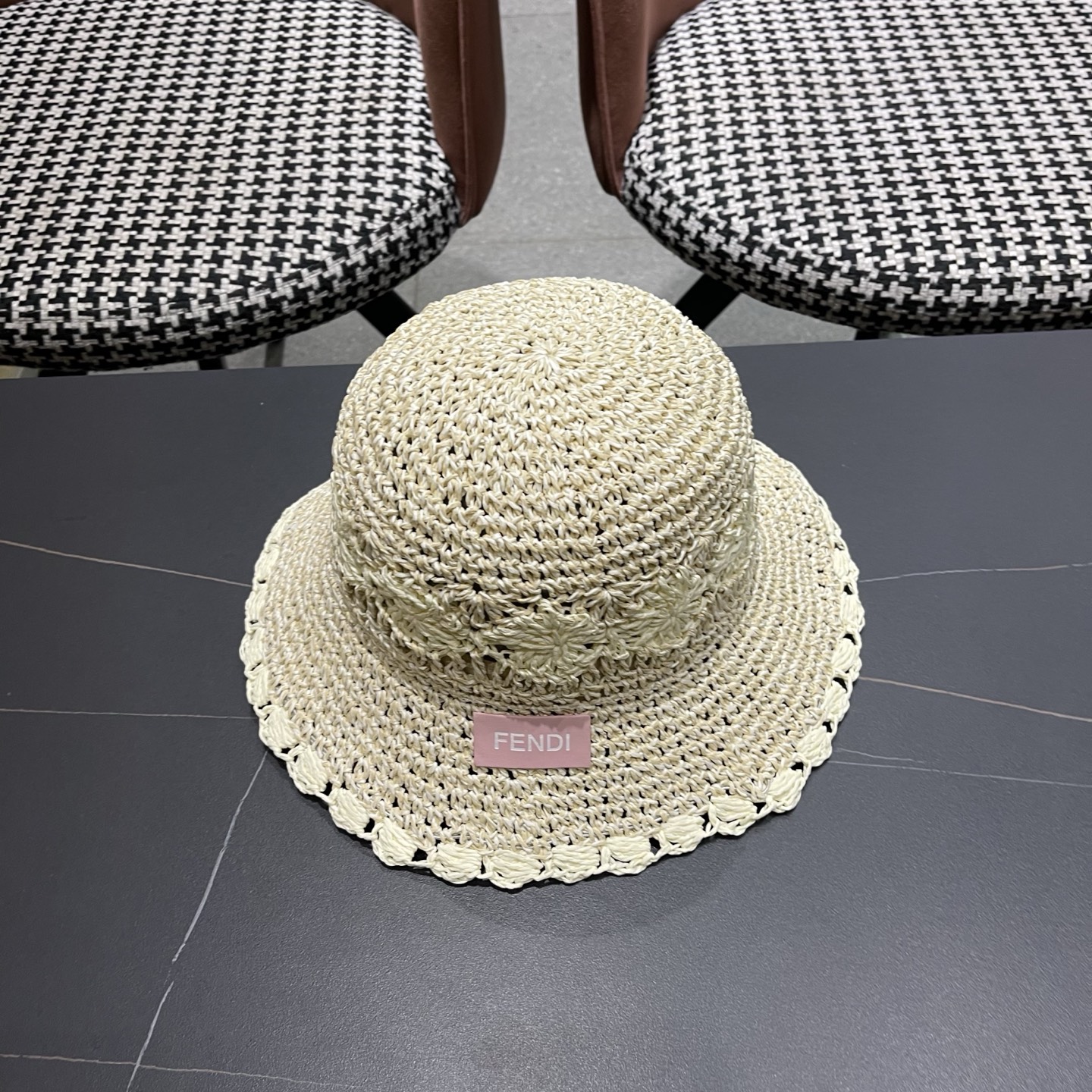 FENDI芬迪 小清新花边草帽女春夏季大帽檐可折叠防晒遮阳沙滩度假编织帽透气