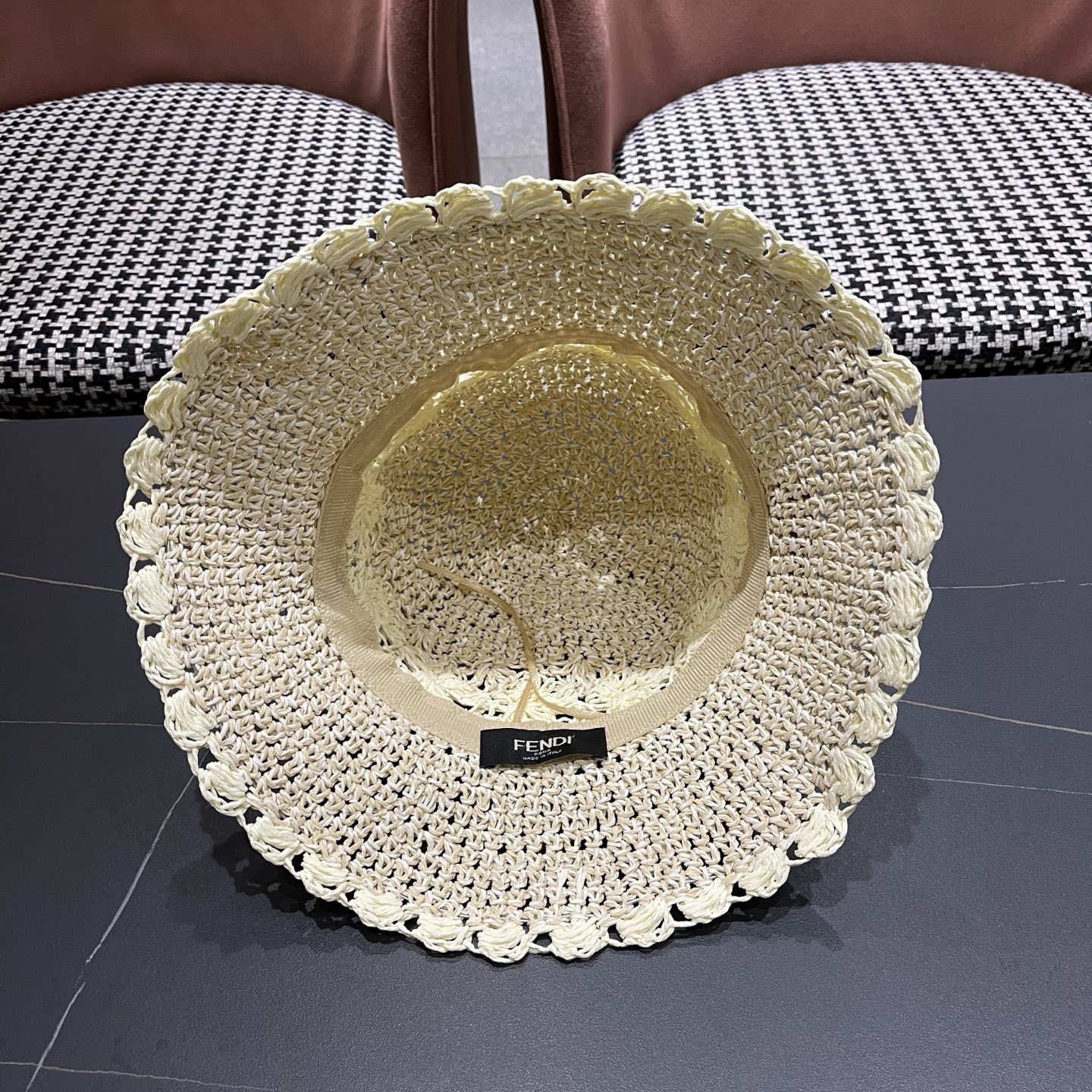 FENDI芬迪 小清新花边草帽女春夏季大帽檐可折叠防晒遮阳沙滩度假编织帽透气