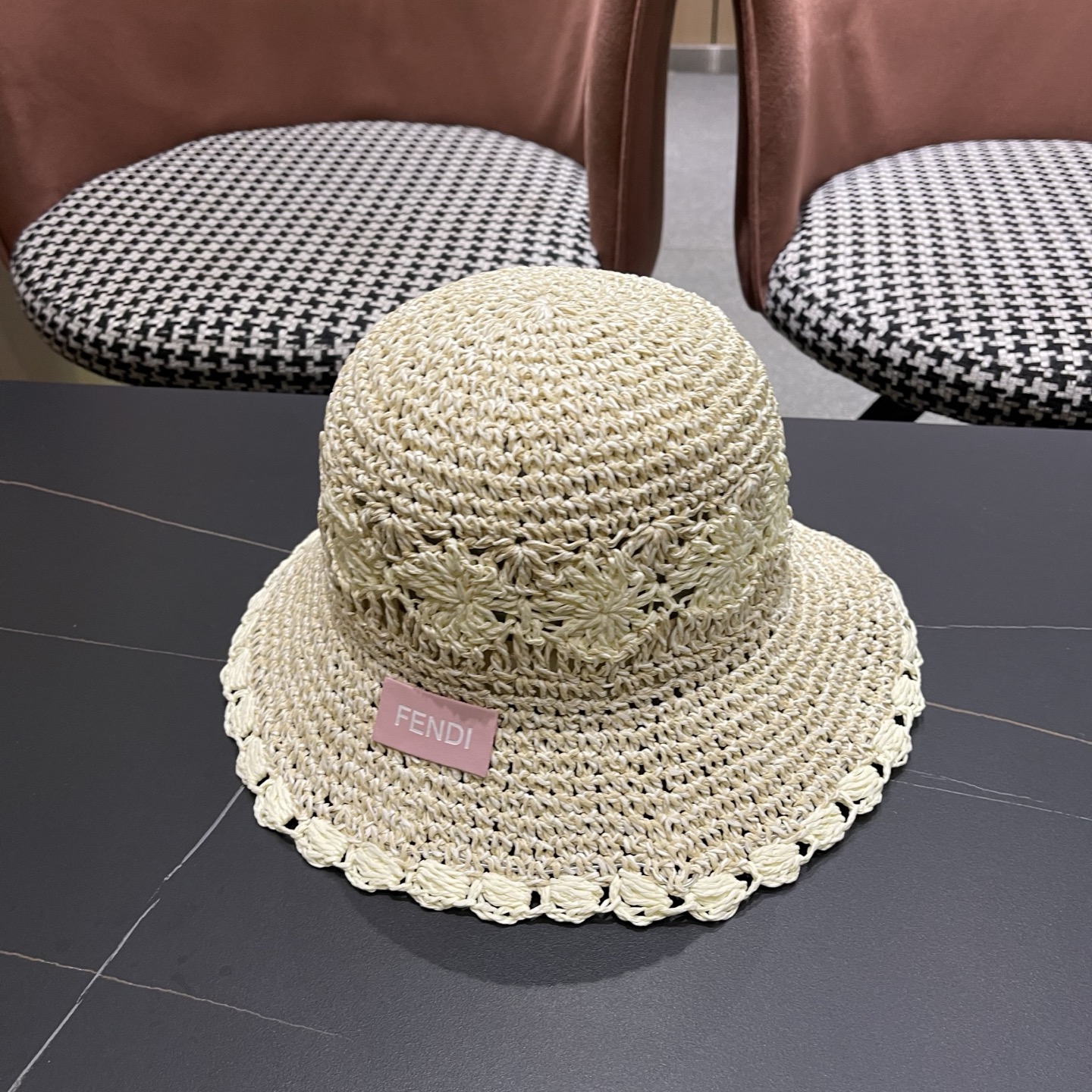 FENDI芬迪 小清新花边草帽女春夏季大帽檐可折叠防晒遮阳沙滩度假编织帽透气