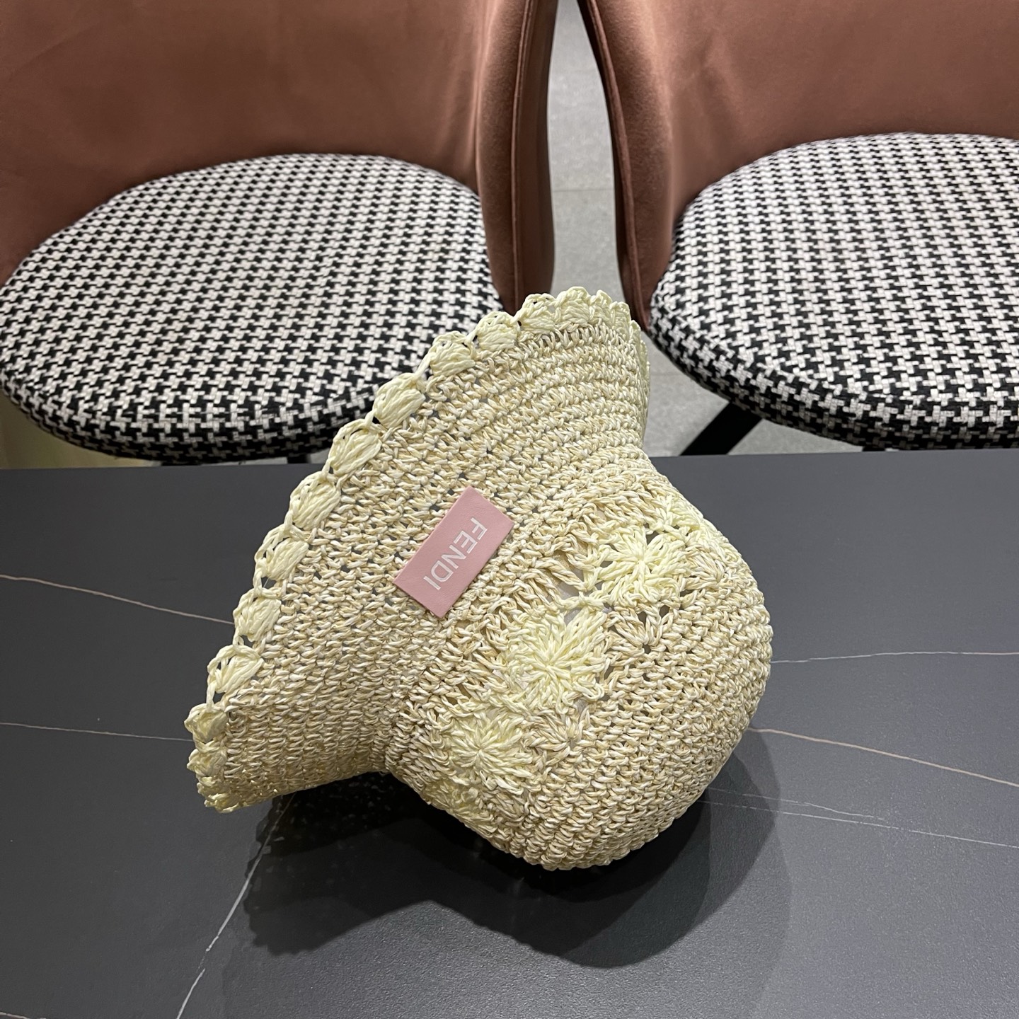 FENDI芬迪 小清新花边草帽女春夏季大帽檐可折叠防晒遮阳沙滩度假编织帽透气